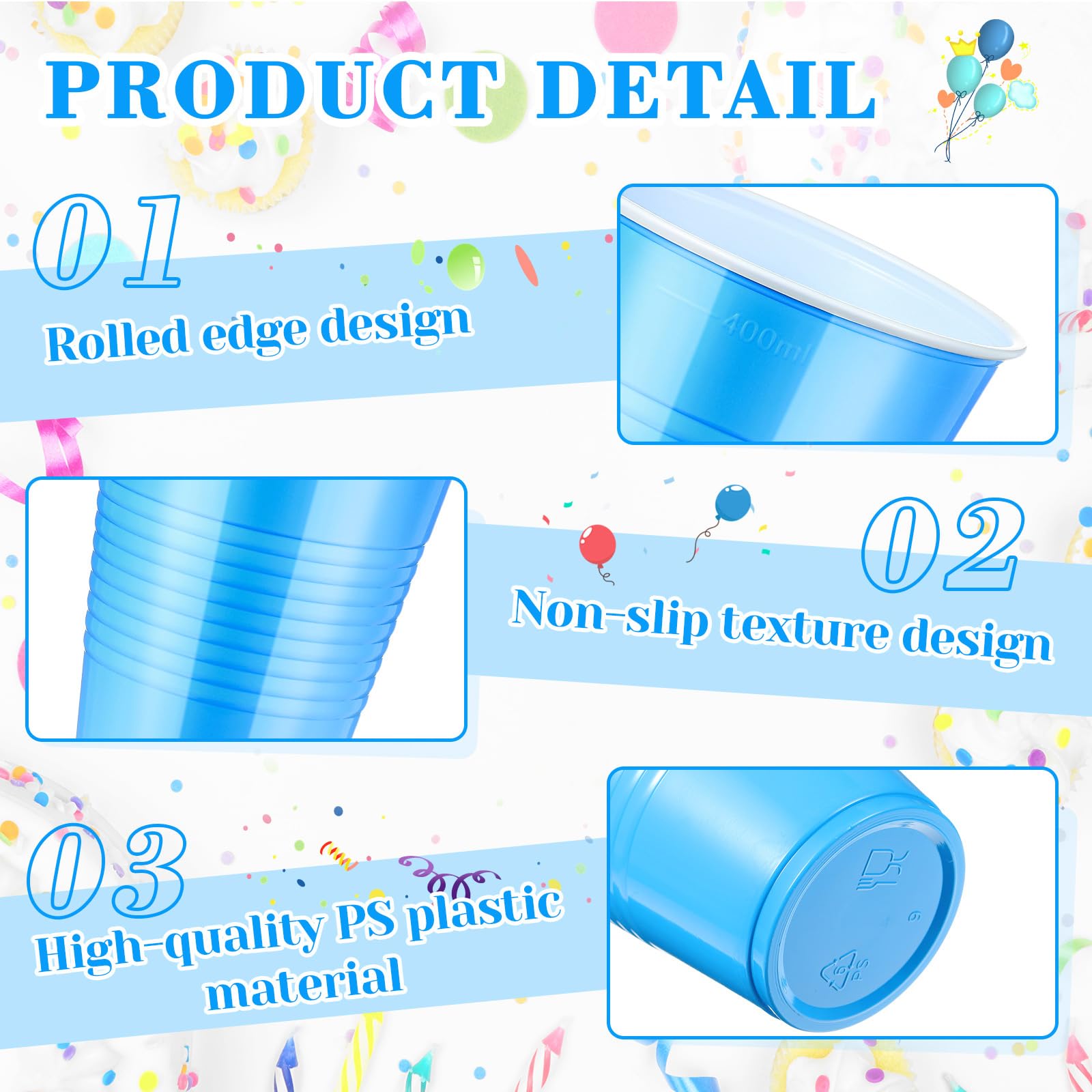 Afarnook 150 Pcs 12oz Plastic Cups Bulk Blue Disposable Party Cups Supplies for Birthday Wedding Graduation Halloween Thanksgivi
