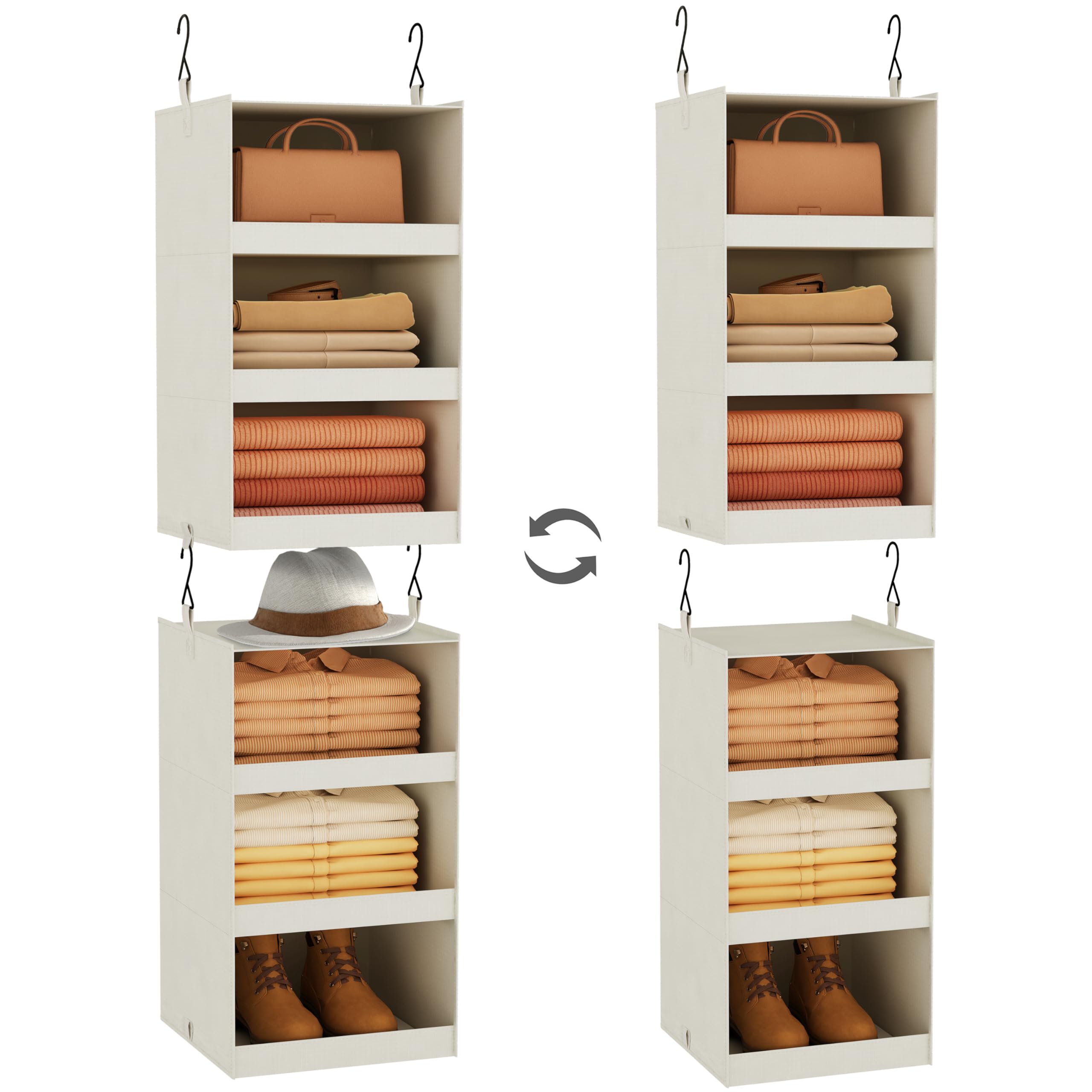 Flybox Closet Organizer And Storage, Collapsible Hanging Closet Organizer, 3 Shelf Sturdy Baby Closet Organizer & Ideal For Rv,C