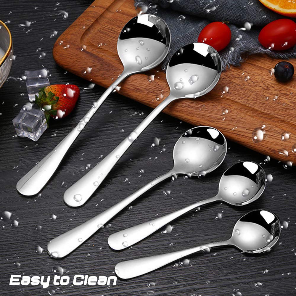 Set Of 9, Stainless Steel Round Soup Spoons, Sourceton 3 Sizes Of Soup Spoons, Use For Home, Kitchen Or Restaurant- 7.5 Inch, 6.