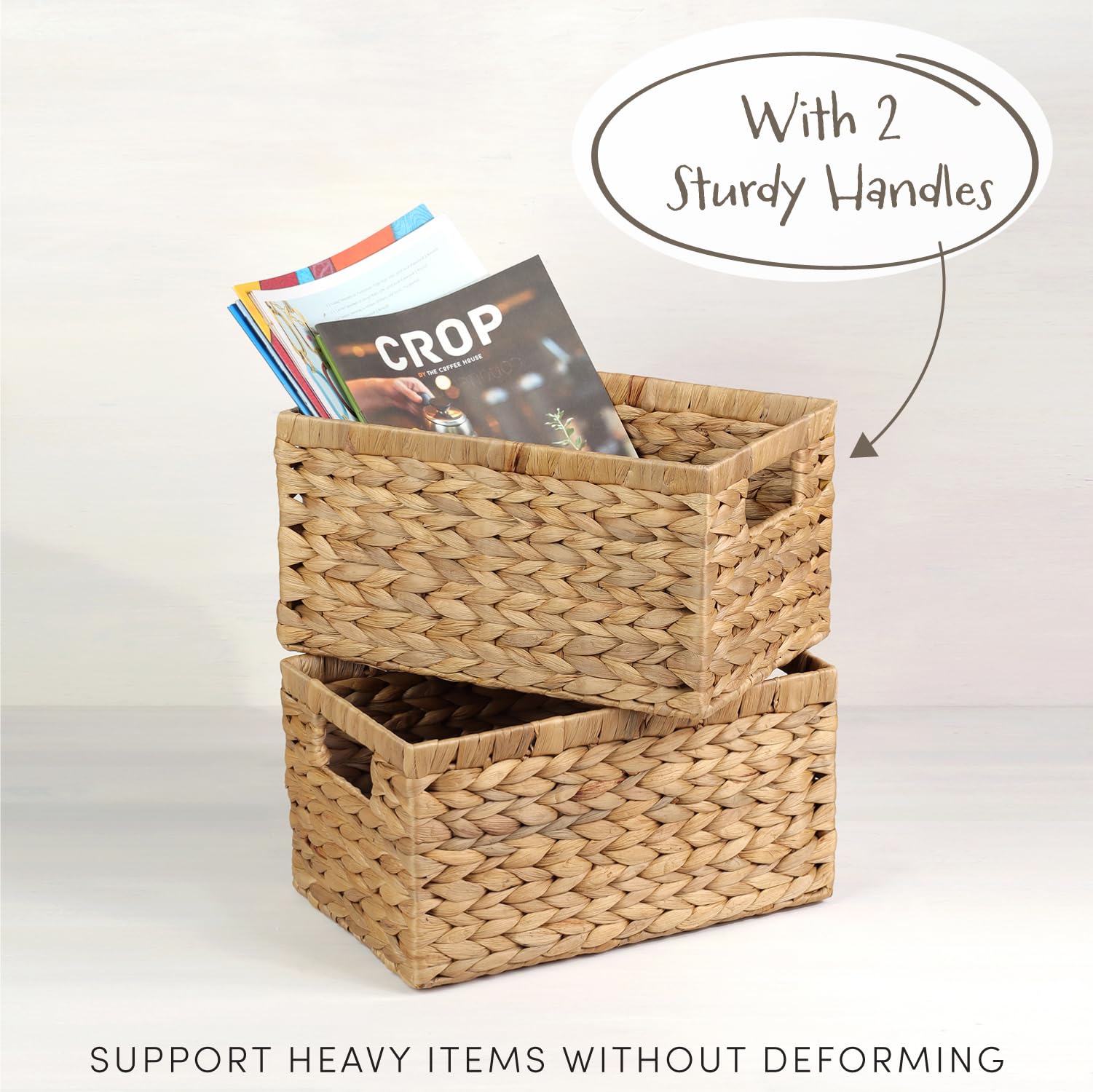 Timberwave Set Of 6 Wicker Storage Baskets, Natural Water Hyacinth Rectangular Woven Baskets - 13'X8'X6.7', For Bedroom, Bathroo