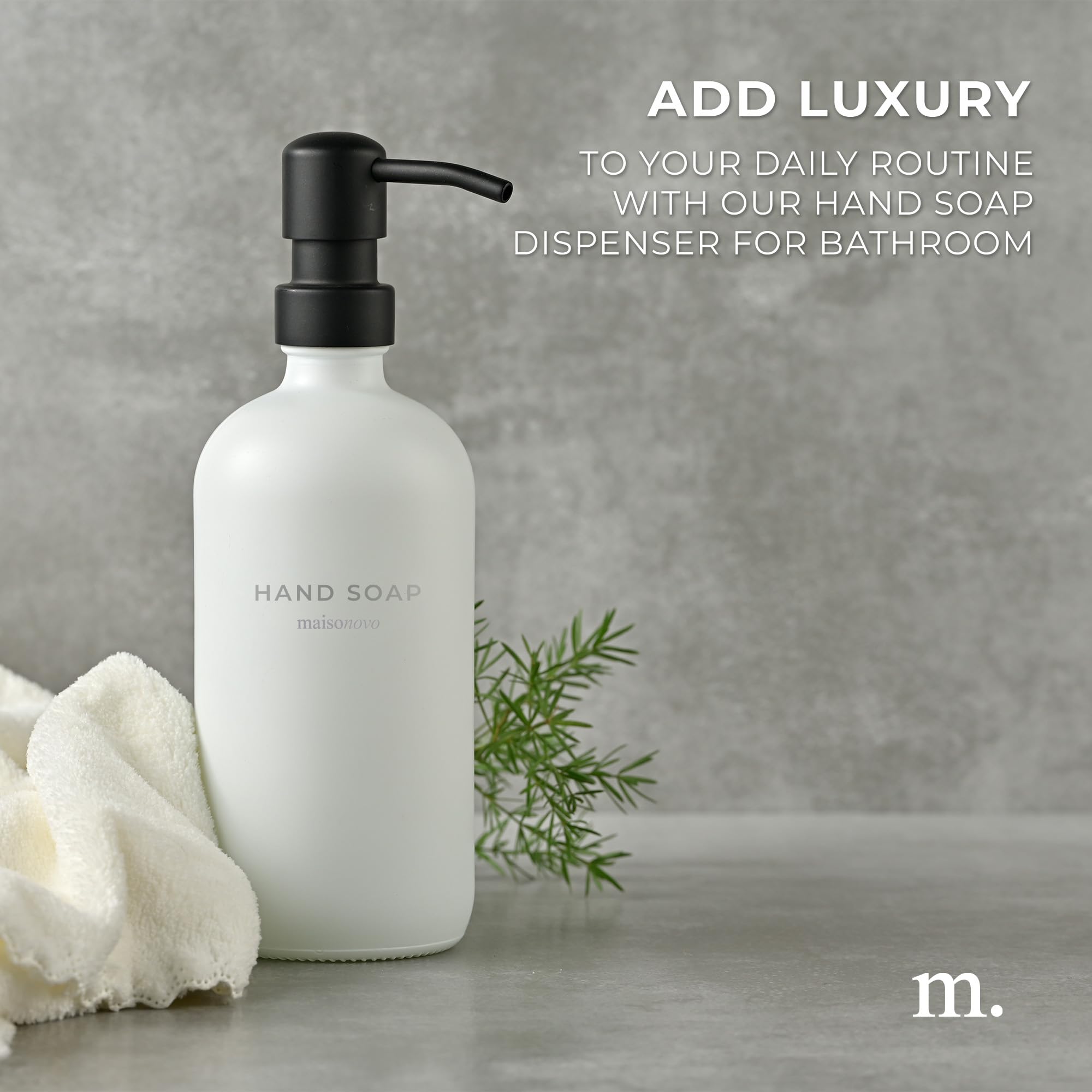 Maisonovo Hand Soap Dispenser For Bathroom | 16.9 Fl Oz White Glass Black Pump X 1