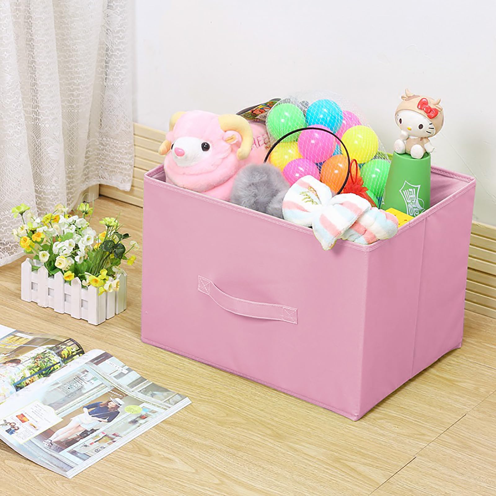 Ebigic Pink Storage Bins 3Pack 9.0''X7.5''X7.5'' Fabirc Foldable Closet Toy Organizer Collapsible Cloth