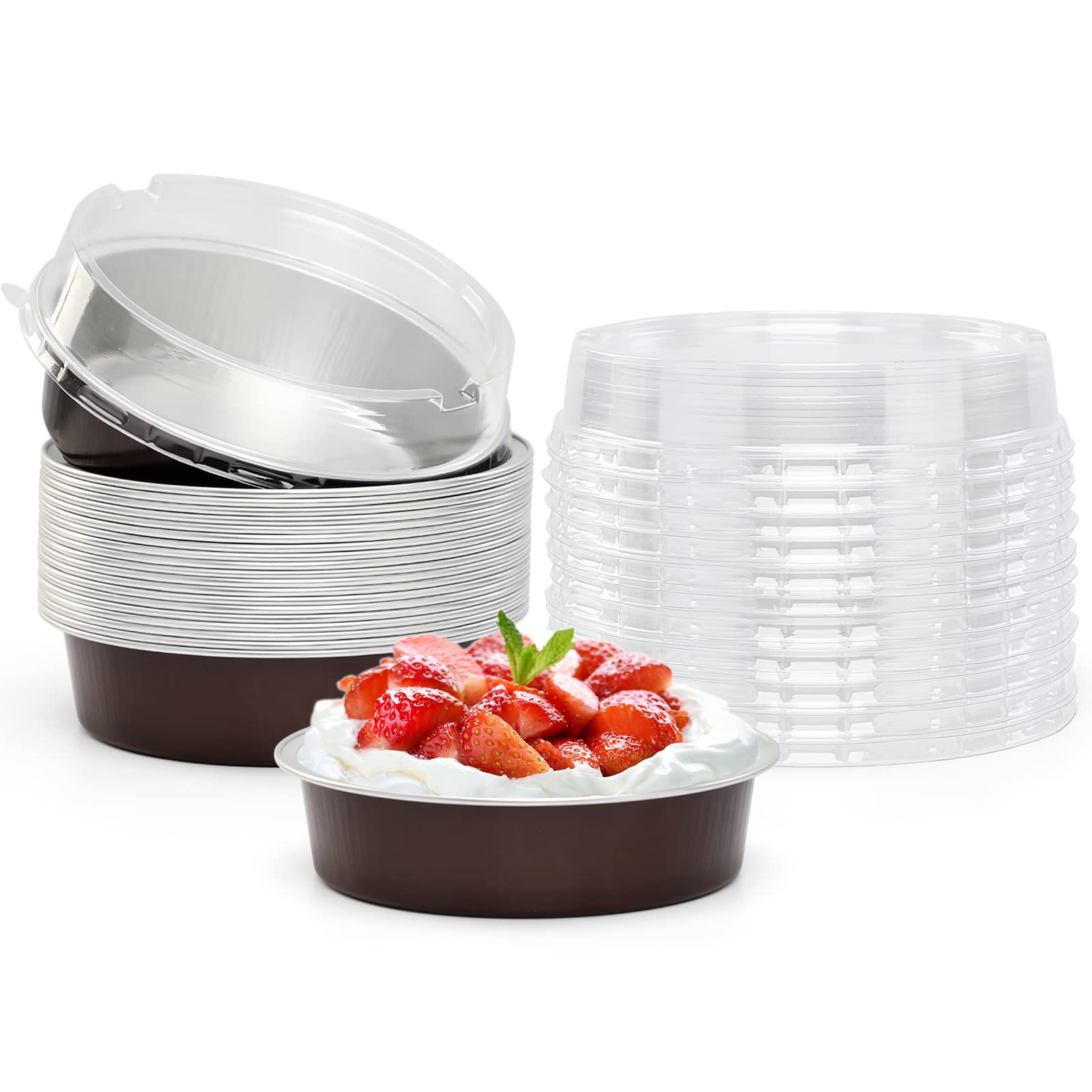 Beasea Mini Pie Pans 20 Pack Disposable Pie Tins Aluminum Pie Pan With Lids, 4 Inch Round Oven Baking Mini Cake Pan 8 Oz Foil Pa