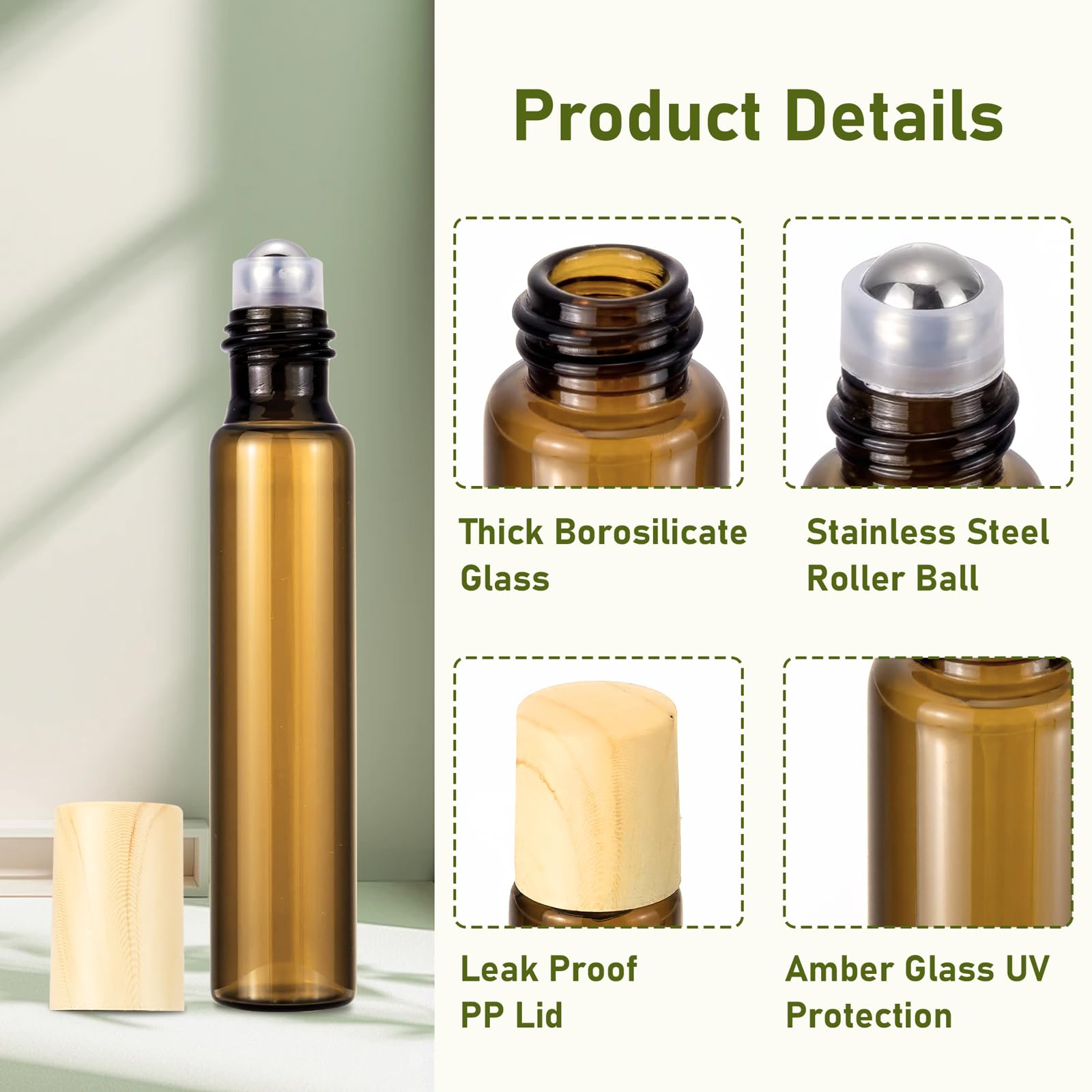 10Ml Small Essential Oils Roller Bottles For Oils, 8-Pack 1/3 Oz Slim Amber Glass Roll-On Bottles For Essential Oils, Empty Eye