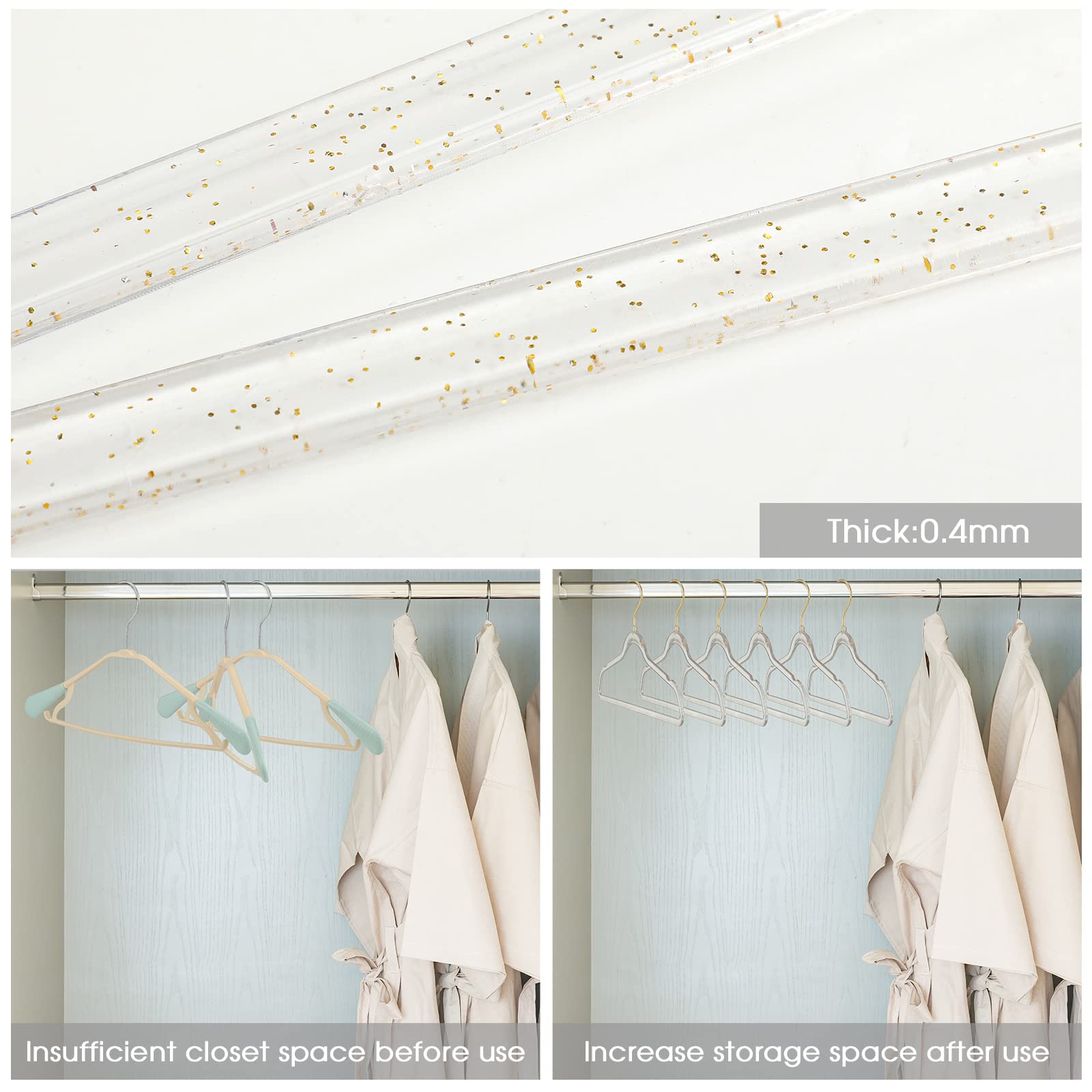 20 Pcs Clear Acrylic Hangers Plastic Glitter Coat Hanger Non Slip Space Saving Suit Hangers Heavy Duty Clothes Hanger with Non Slip Notches (Gold)