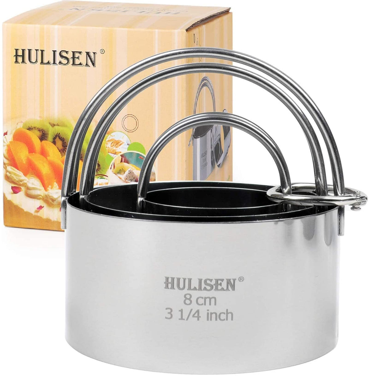 Hulisen Biscuit Cutter Set (3 Pieces/Set), Stainless Steel Round Cookies Cutter With Handle, Professional Baking Dough Tools, Gi