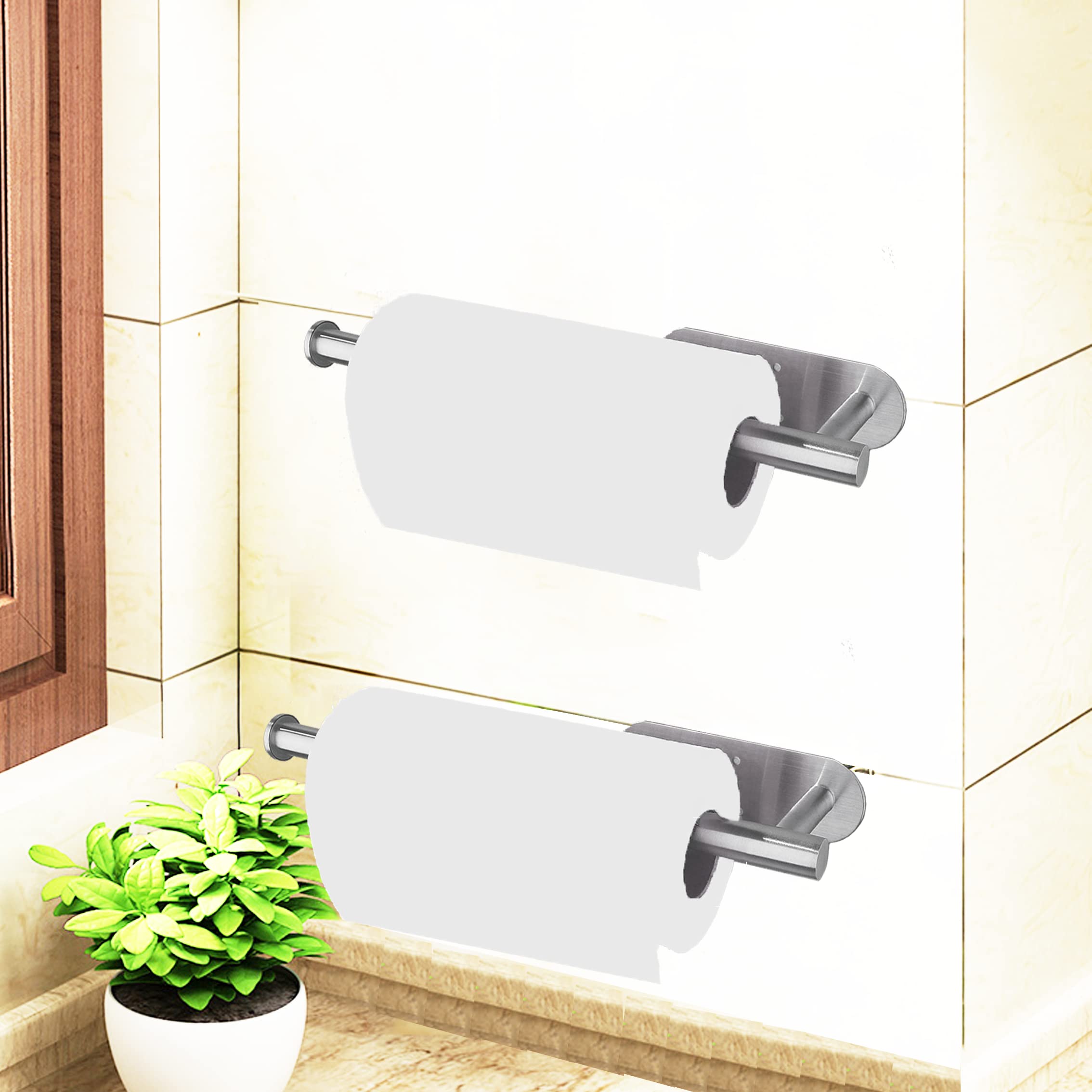 Paper Towel Holder-2Pcs Adhesives, Wall-Mounted Paper Towels Roll For Kitchen, Self-Adhesive Under Cabinet Kitchen Roll Holder,