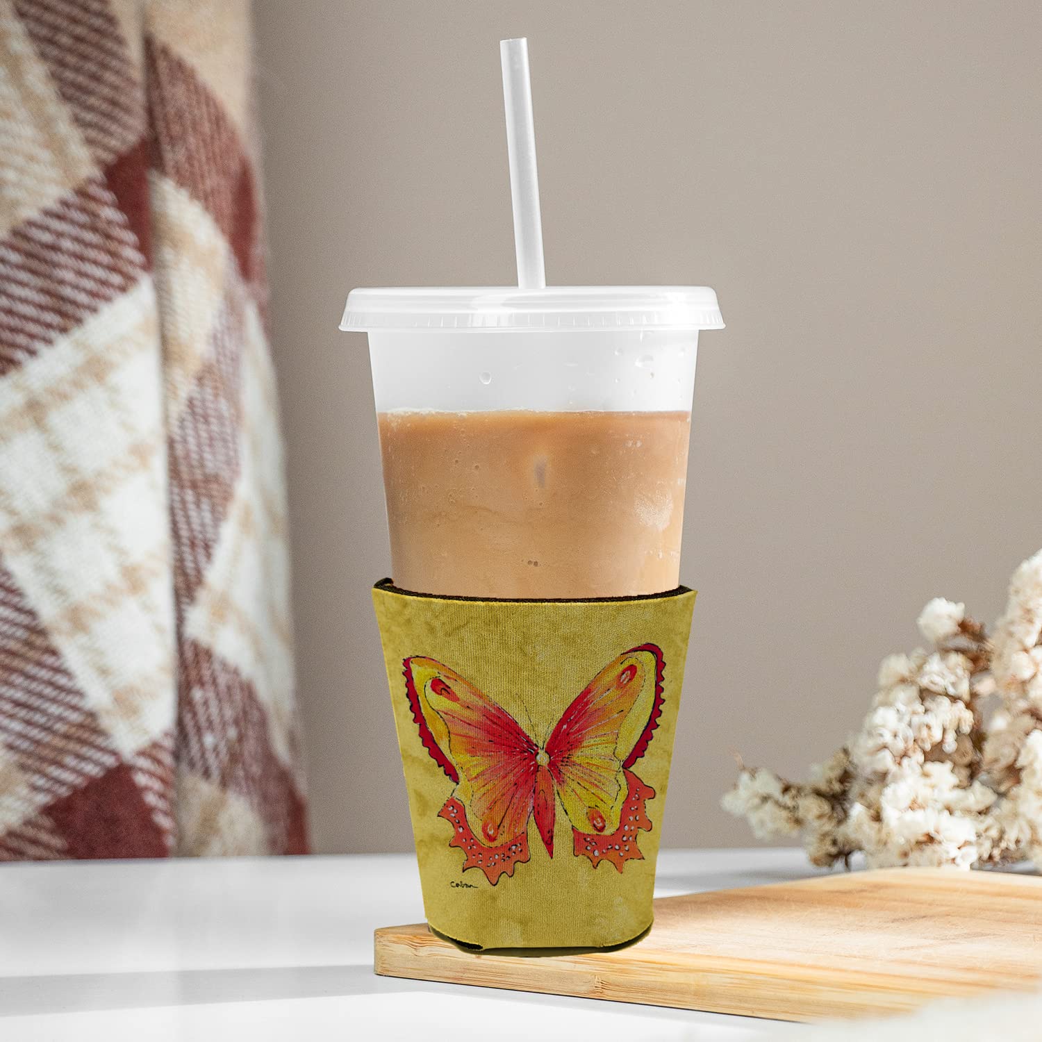 Butterfly on Yellow Red Solo Cup Beverage Insulator Hugger