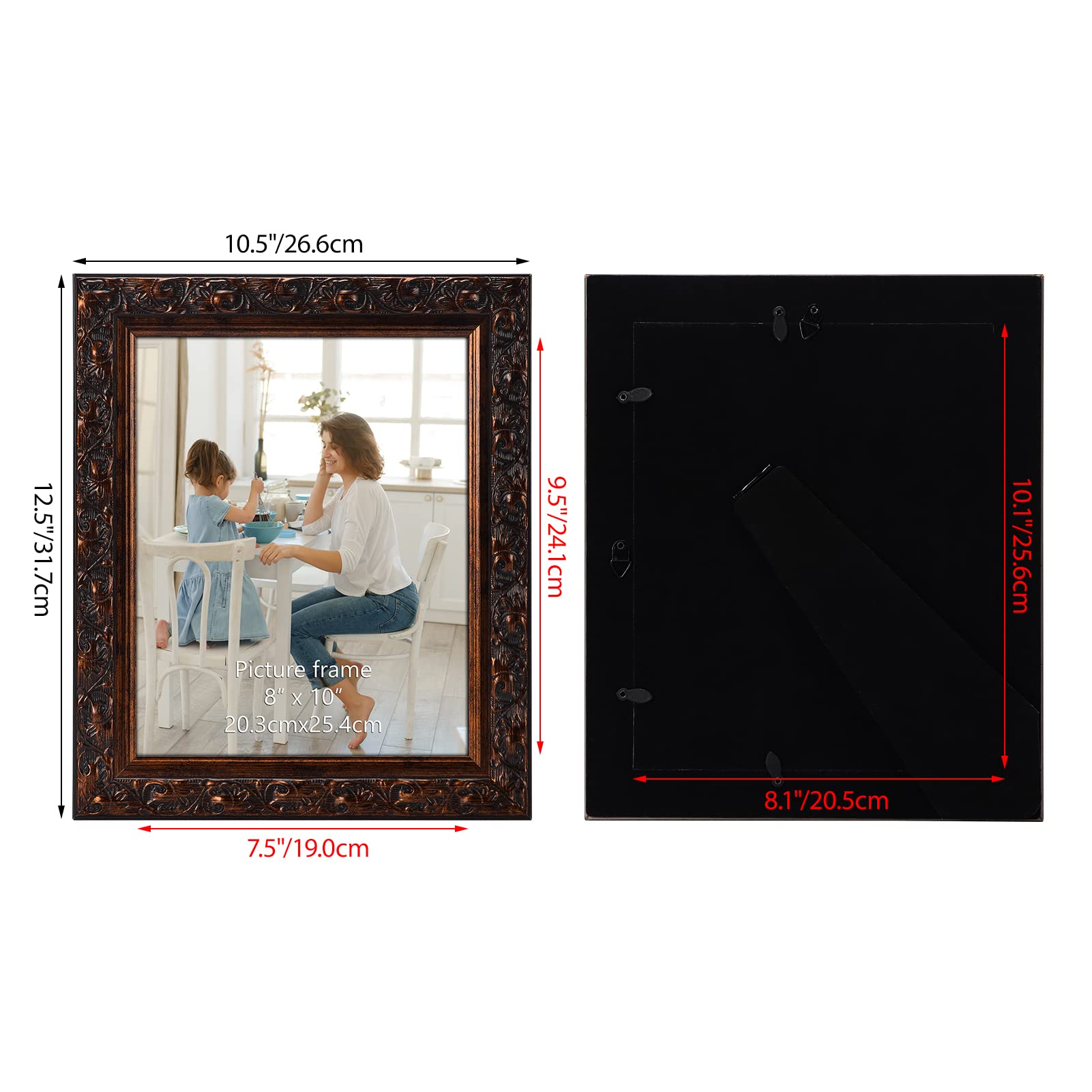 Edenseelake 8x10 Picture Frame Set of 2, Vintage Photo Frame with Retro Carved Pattern for Tabletop or Wall Decoration, Brown