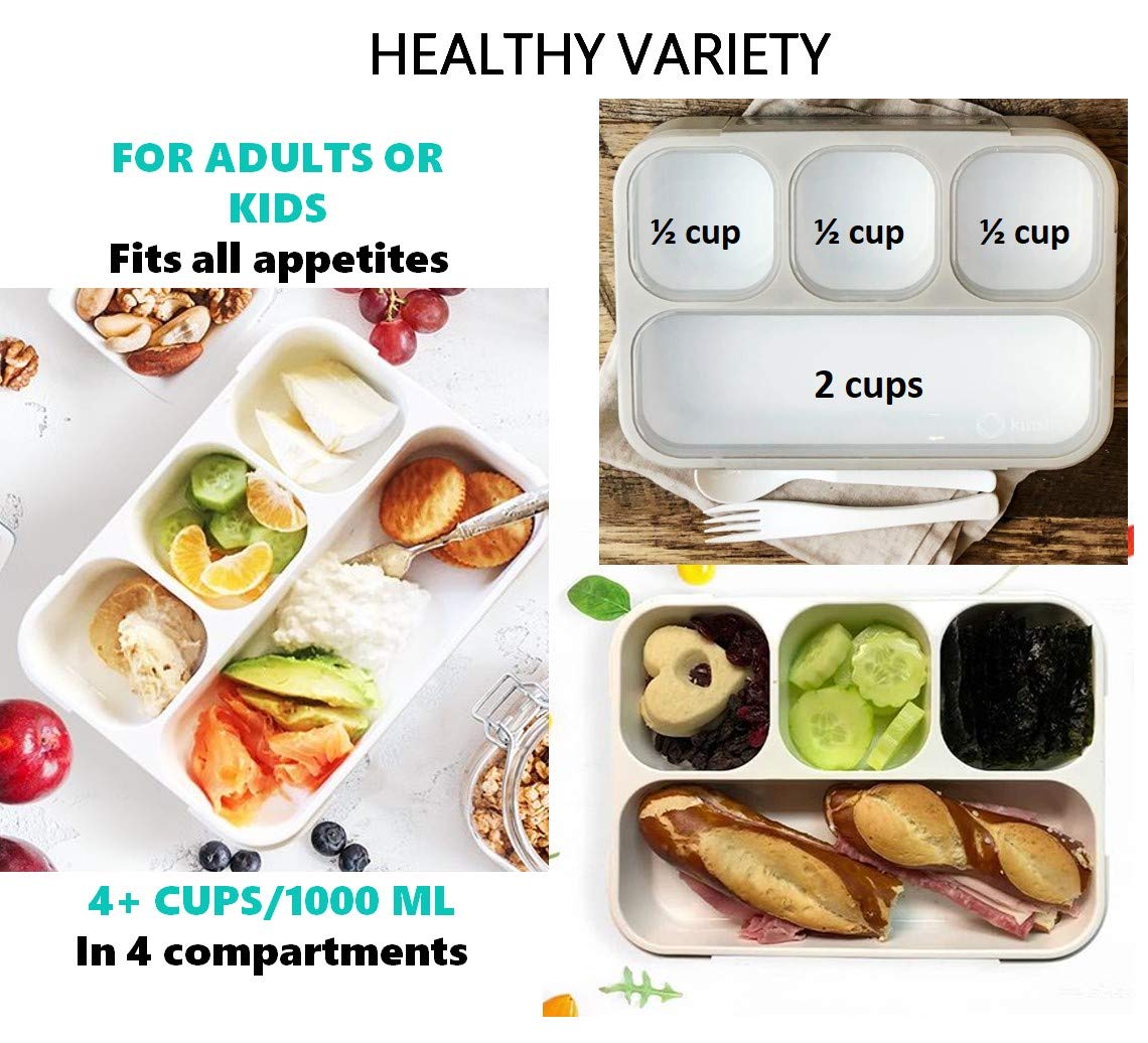 Kinsho Bento Lunch Box Container For Kids Adults, Leakproof Portion Control Meal Prep Containers, Japanese Style Boxes With 4 Co