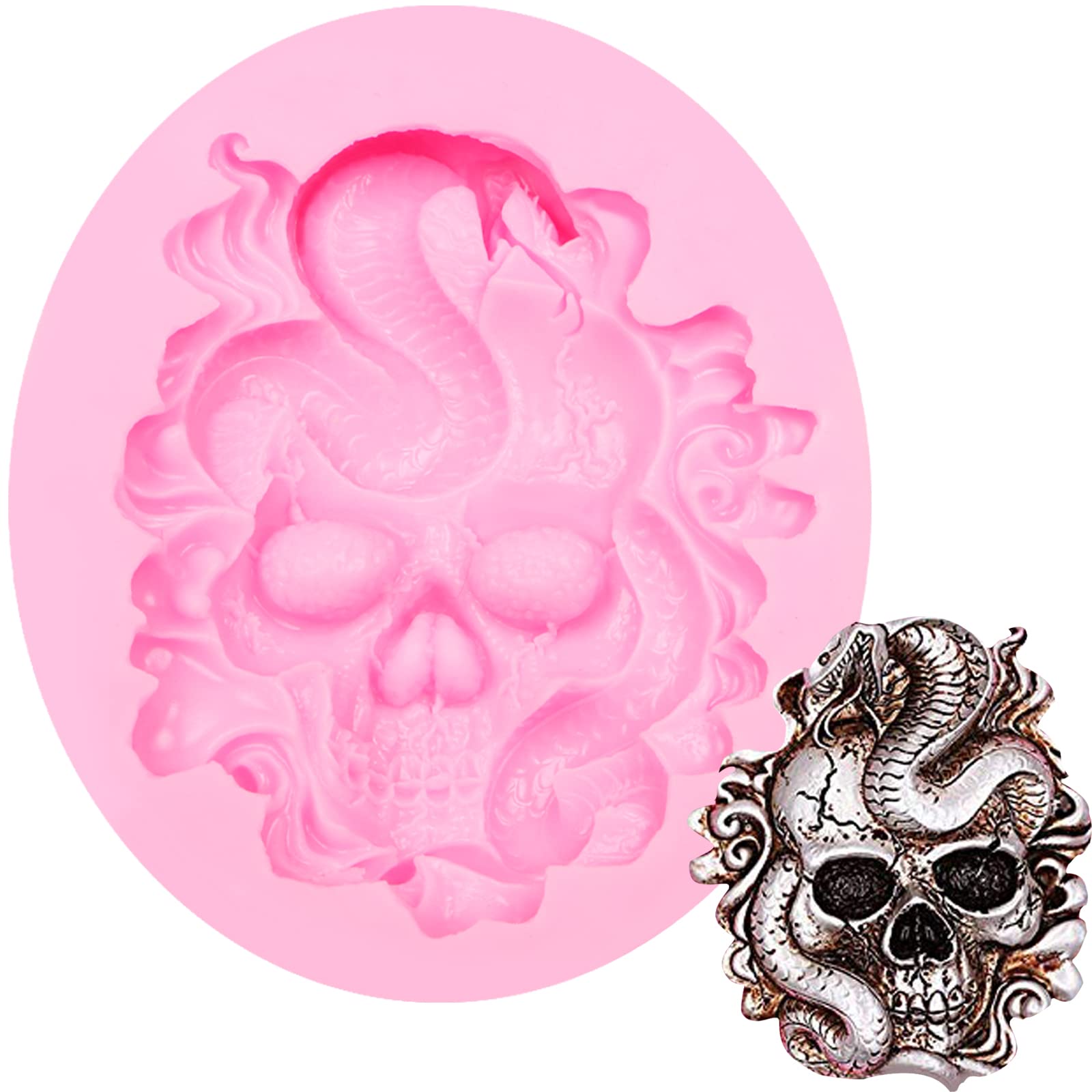 Halloween Snake Skull Fondant Moulds 2 Pcs, Chocolate Silicone Mold For Diy Cupcake Topper, Cake Decoration