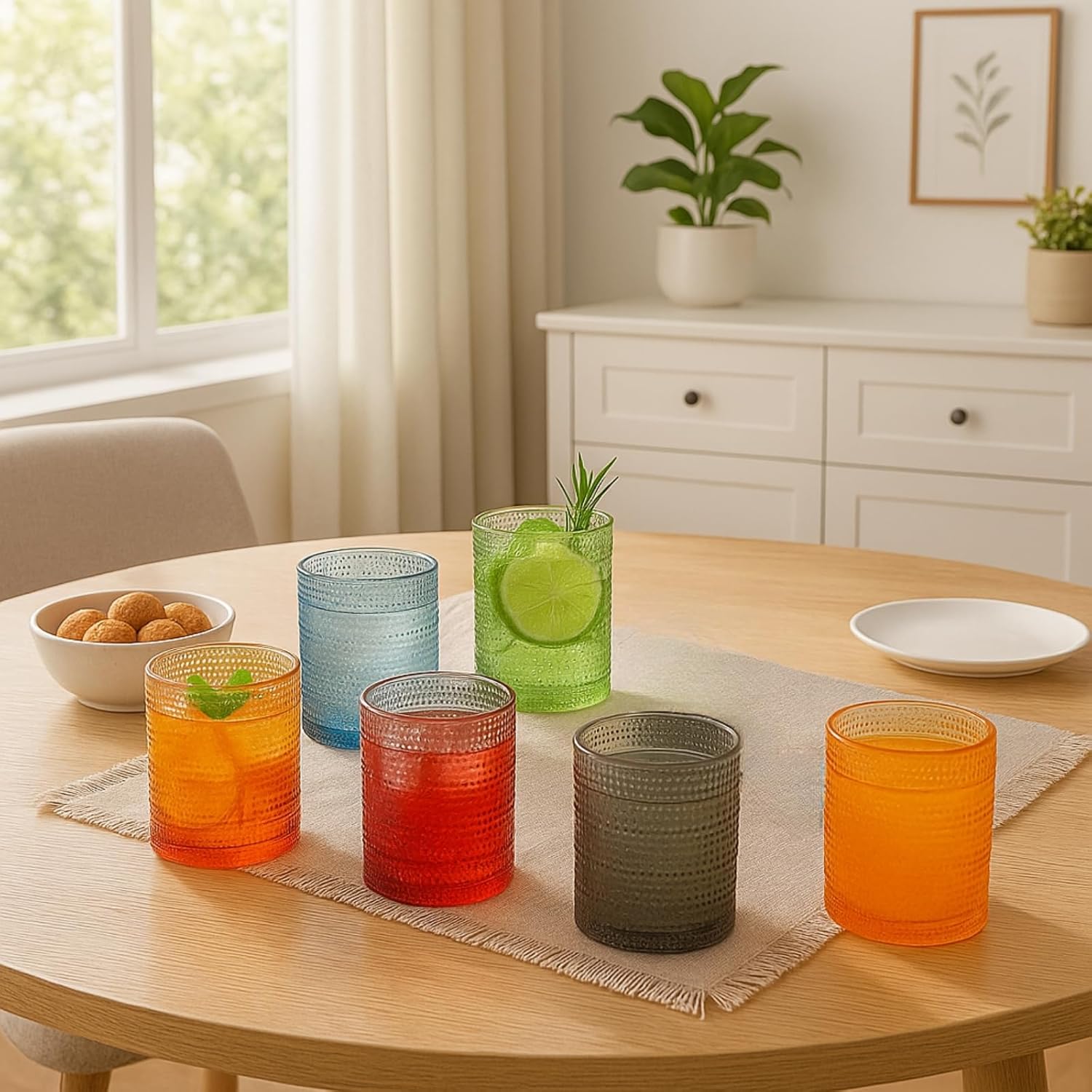 Khen Hobnail Acrylic Lowball Glasses – Retro-Inspired Set of 6 10 oz
