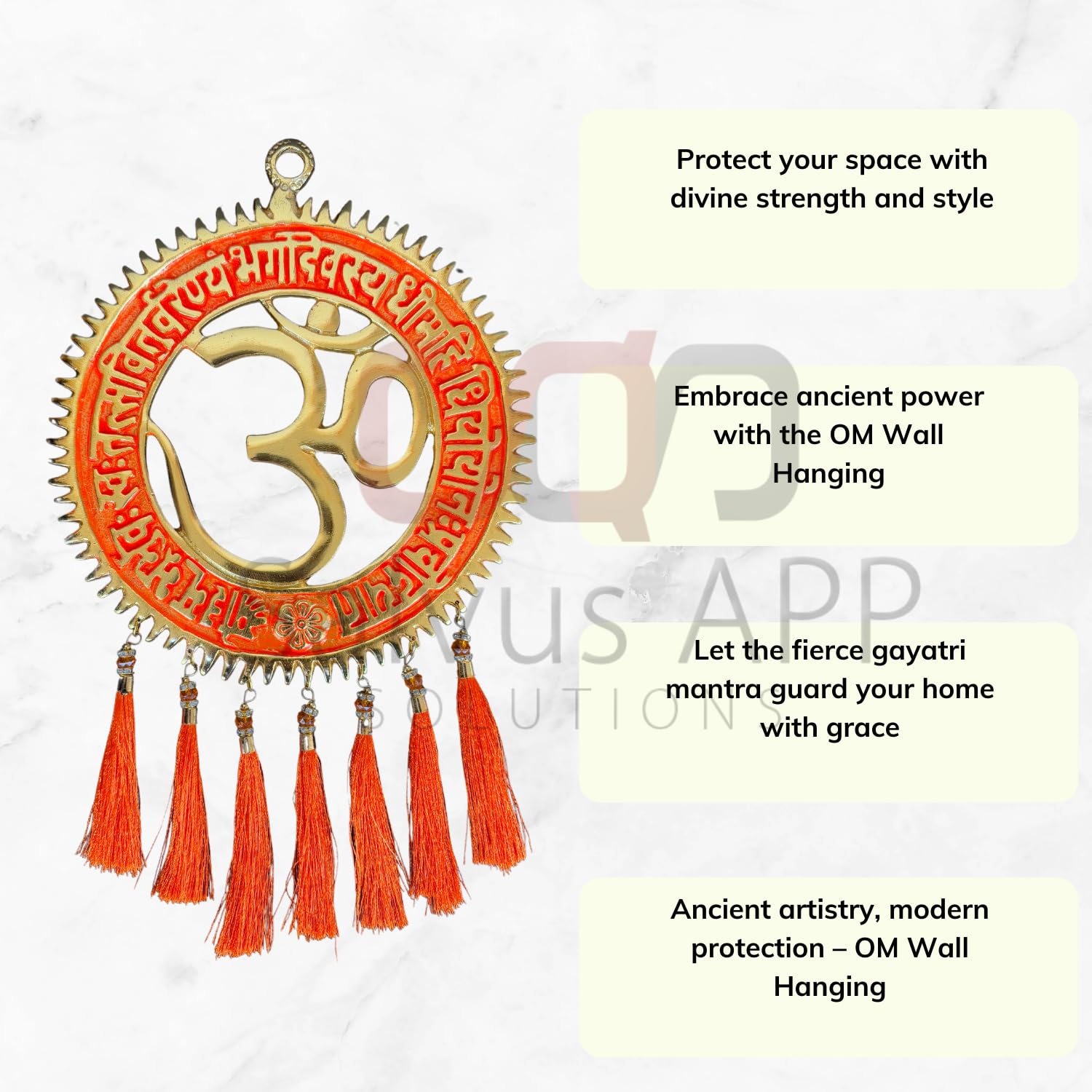 Salvus App Solutions Harmony And Enlightenment: Metal Vaastu Feng Shui Om Wall Hanging With Gayatri Mantra (Orange_7.5X8 Inch)