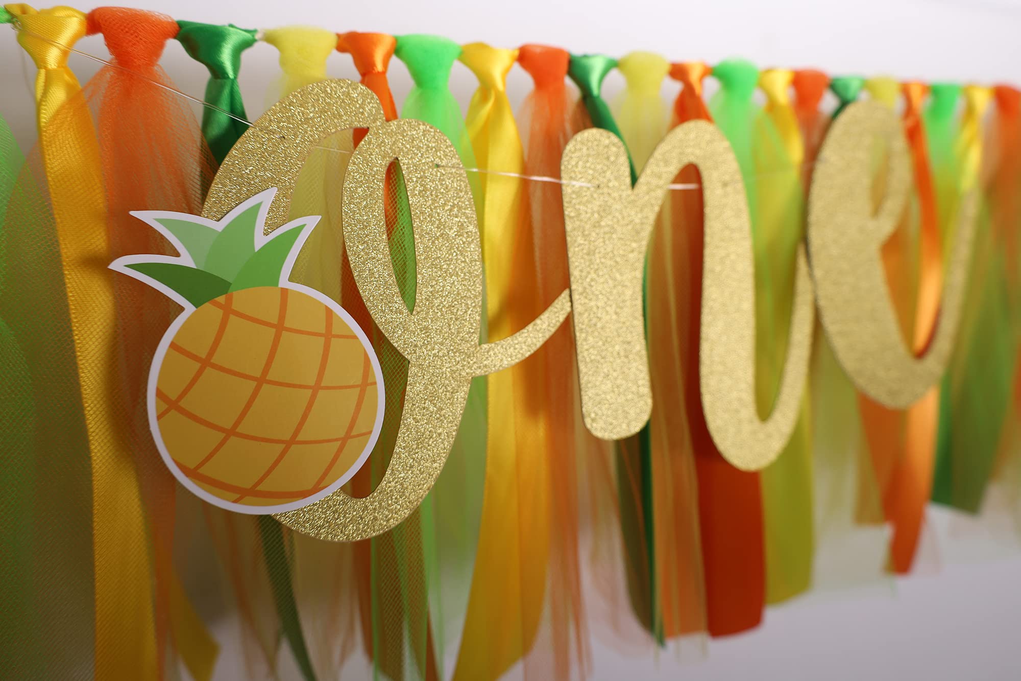 Pineapple Highchair Banner Decoration For Baby - 1St First Birthday Banner, High Chair Fabric Garland Party Supplies, Orange Yel