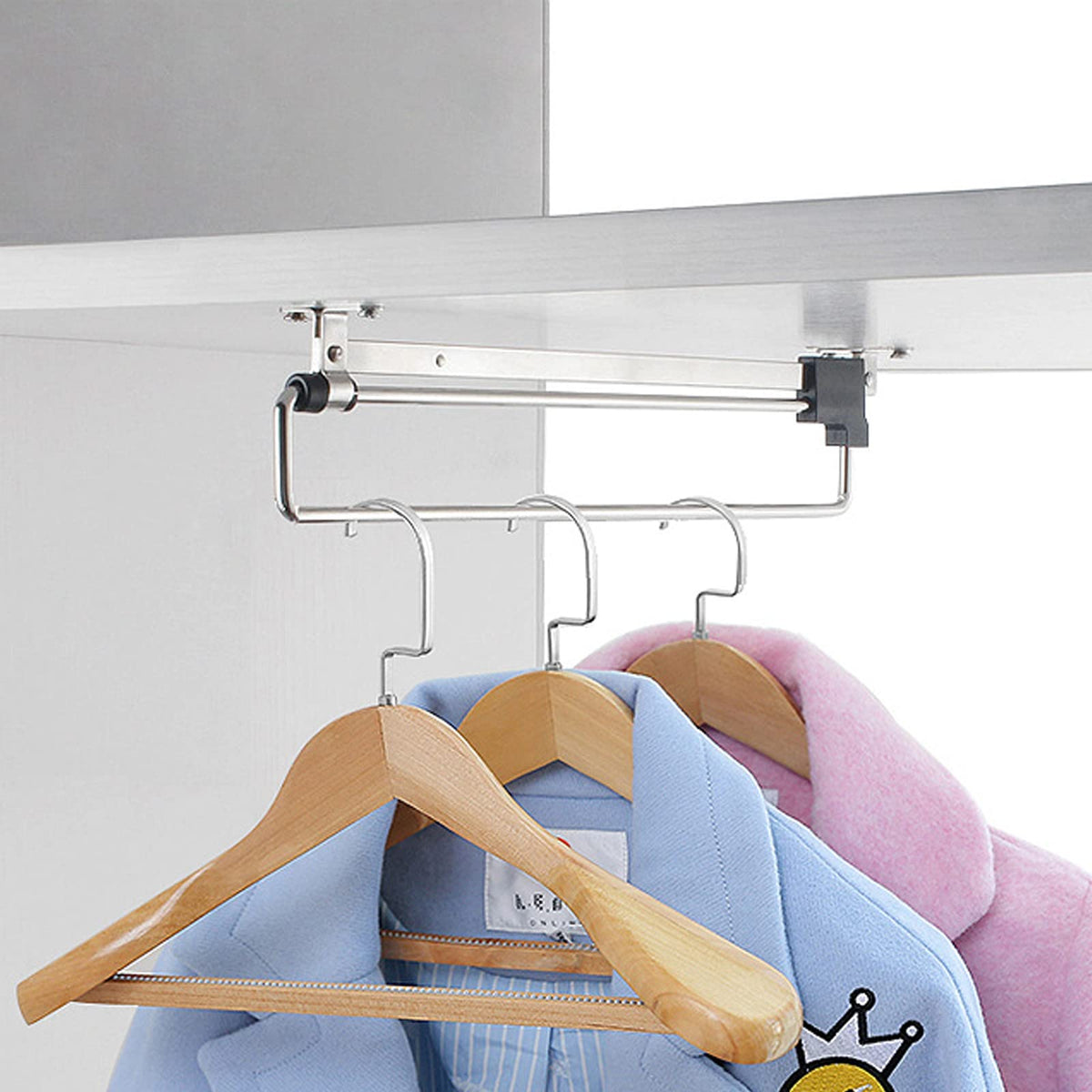 Short Adjustable Closet Rod Autuwintor Pull Out Shoe Rack For Closet With Mounting Screws Cold Rolled Steel Black Silver Retract