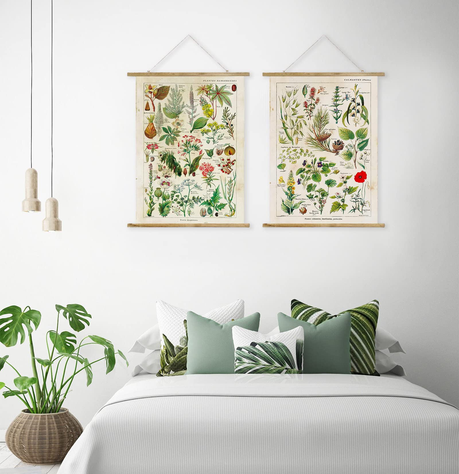 2 Pack Vintage Butterflies Poster Hanger Frame  Retro Style of Wall Art Prints  Printed on Linen with Wood Frames  Ready to Hang