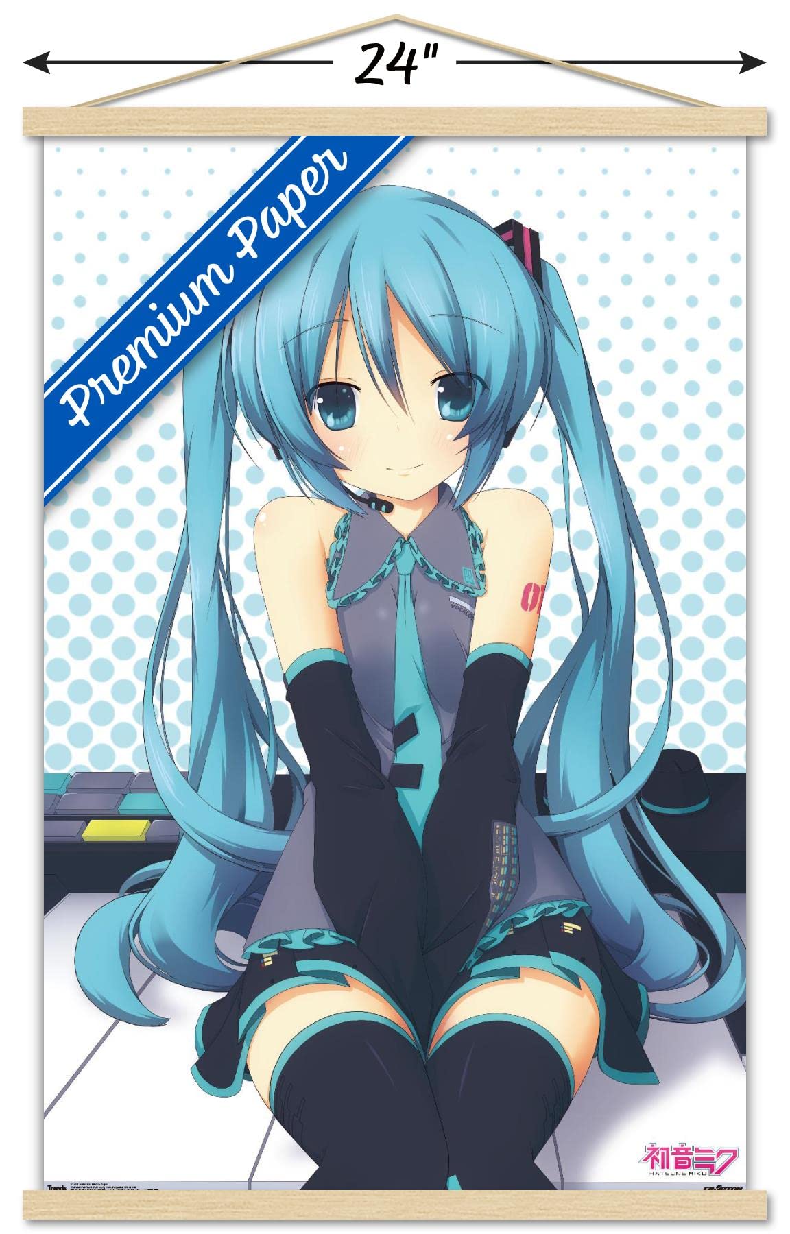 Trends International Hatsune Miku - Keys Wall Poster, 22.375'' X 34'', Premium Print And Beechwood Hanger Bundle