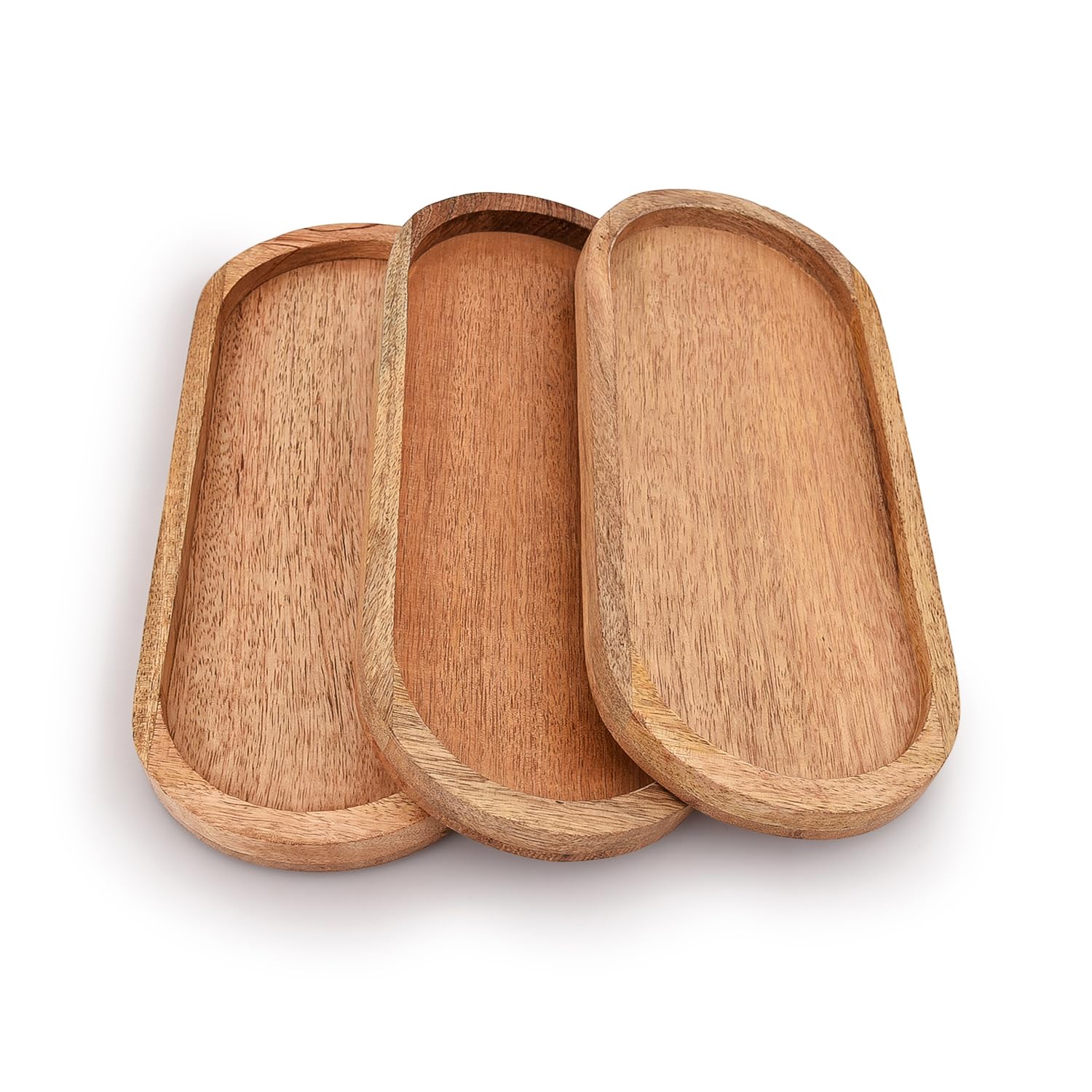 Samhita Mango Oval Wood Tray Set Of 3 Perfect For Food Holder/Bbq, Serve Cheese, Sushi, Holiday Snacks, And More. (12'' X 5'' X