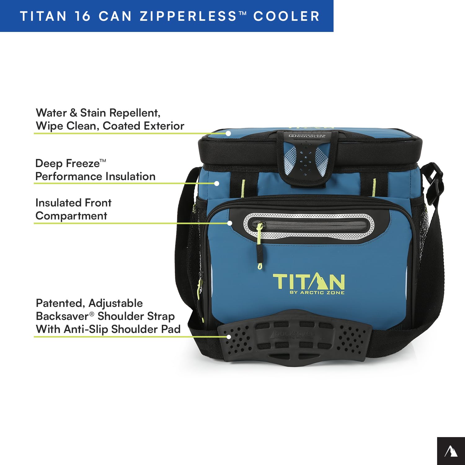 Titan by Arctic Zone 16 Can Zipperless Soft Cooler with HardBody Liner, Marine Blue