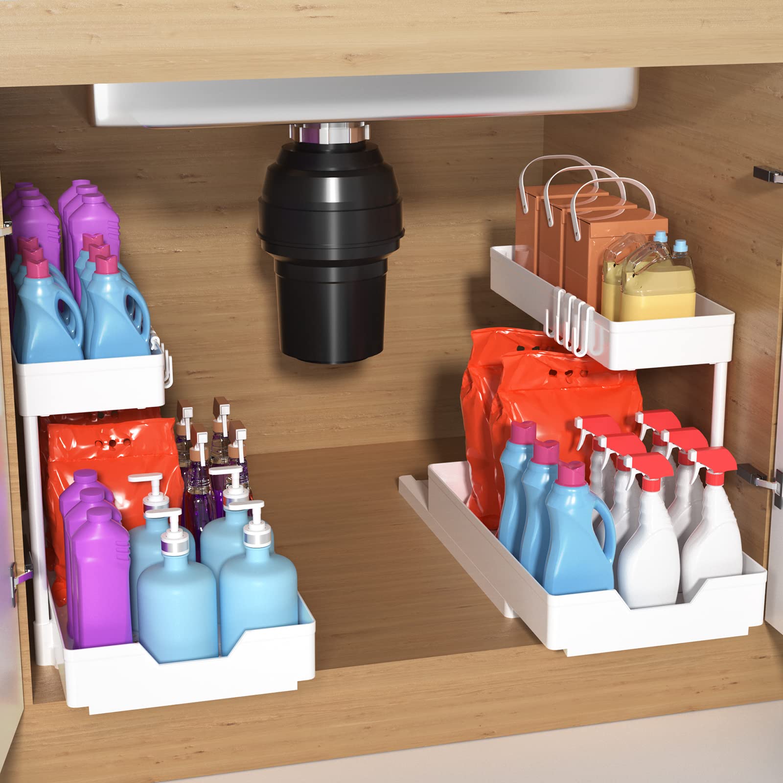 Minimalist Studio Under Sink Organizers And Storage, L-Shape Kitchen Bathroom Organization, 2-Tier Sliding Storage Under Bathroo