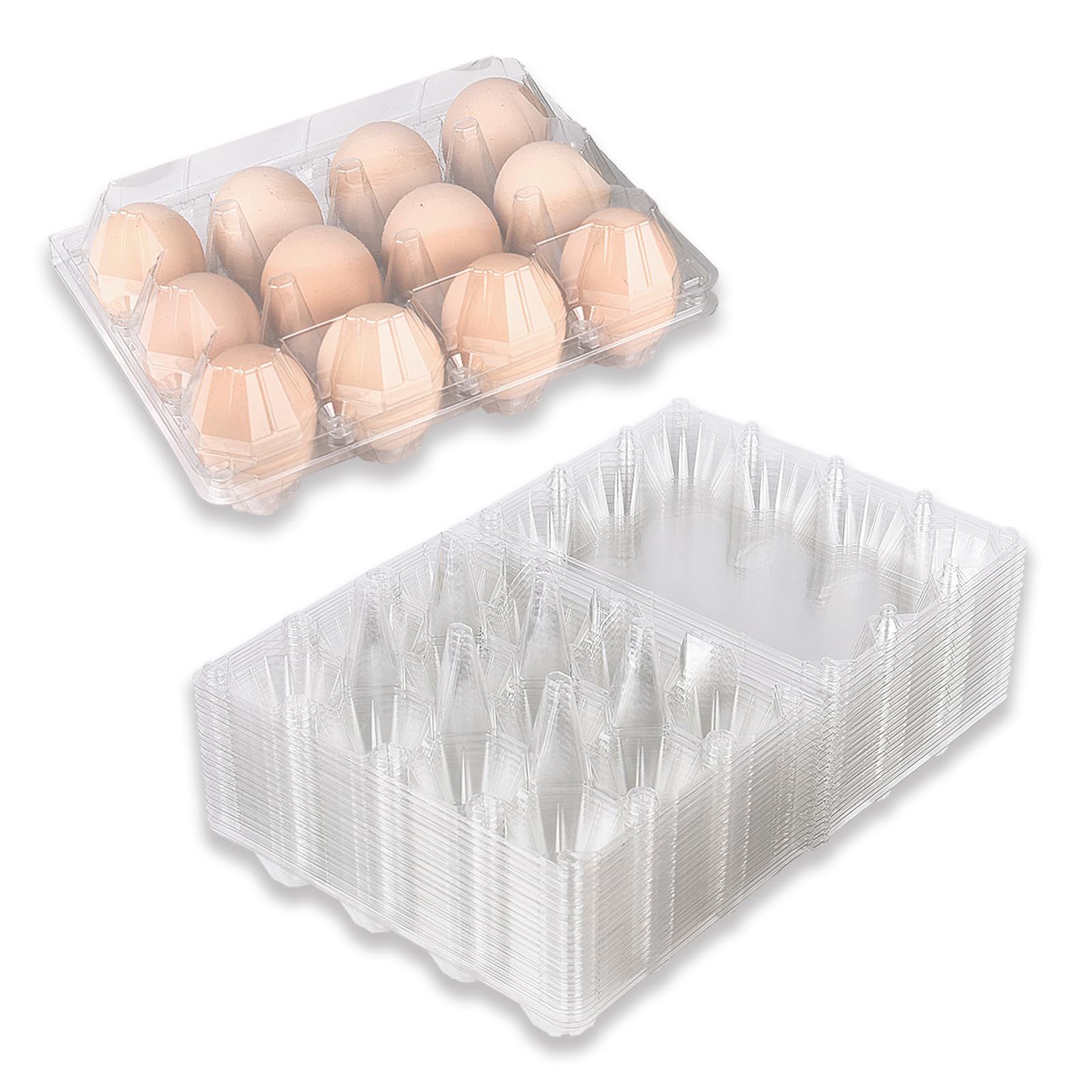 Gorander Plastic Egg Cartons for 12 Eggs,200 Packs Egg Tray Reusable Medium Size Egg Cartons With Labels Perfect forfor Farm Mar