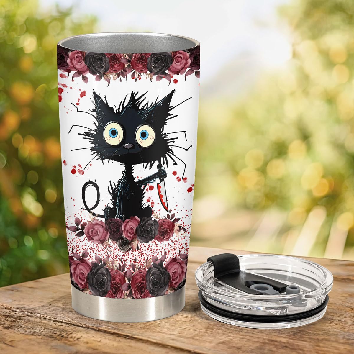 34Hd Gifts For Halloween, Crazy Cat Tumbler With Lid 20 Oz Stainless Steel, I Will Put You Cat Mug, Horror Drinking Cup, Cat Gif