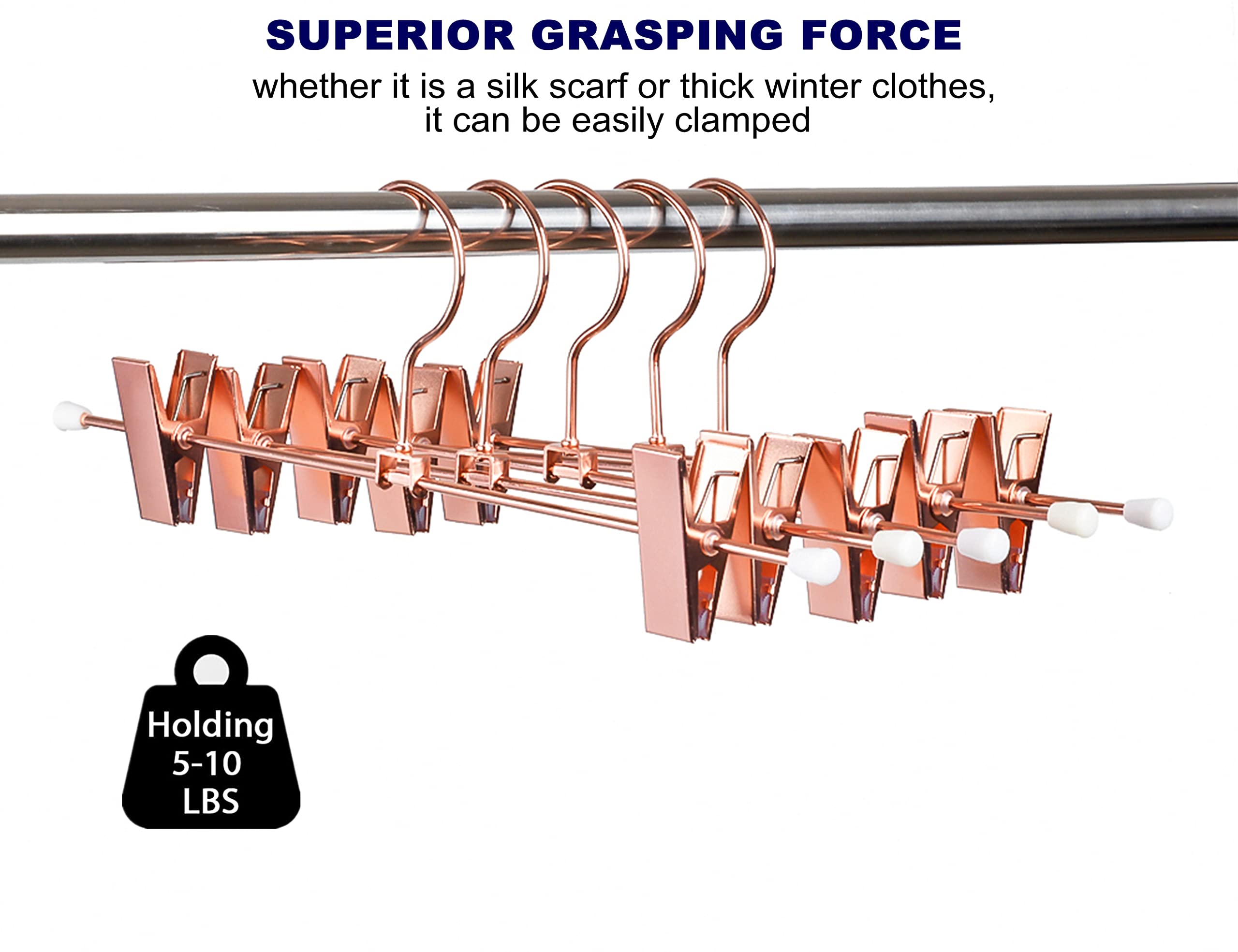 Amber Home 24 Pack Rose Copper Gold Metal Pants Skirt Hangers With Clips, Adjustable Clip Metal Trouser Hangers, Clip Hangers Fo