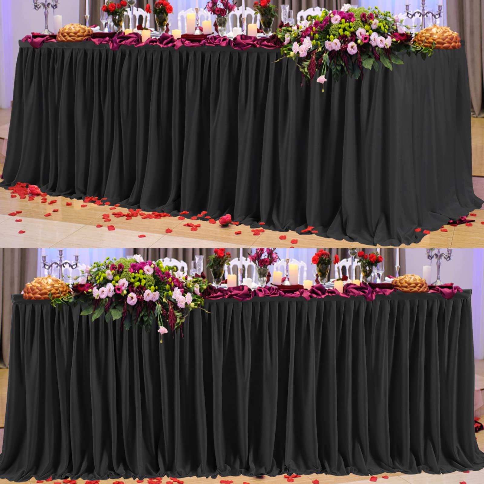 Partisky White Polyester Table Skirt For Rectangle Tables 14Ft, Wrinkle Resistant Pleated Ruffle Table Cloth For Birthday Party
