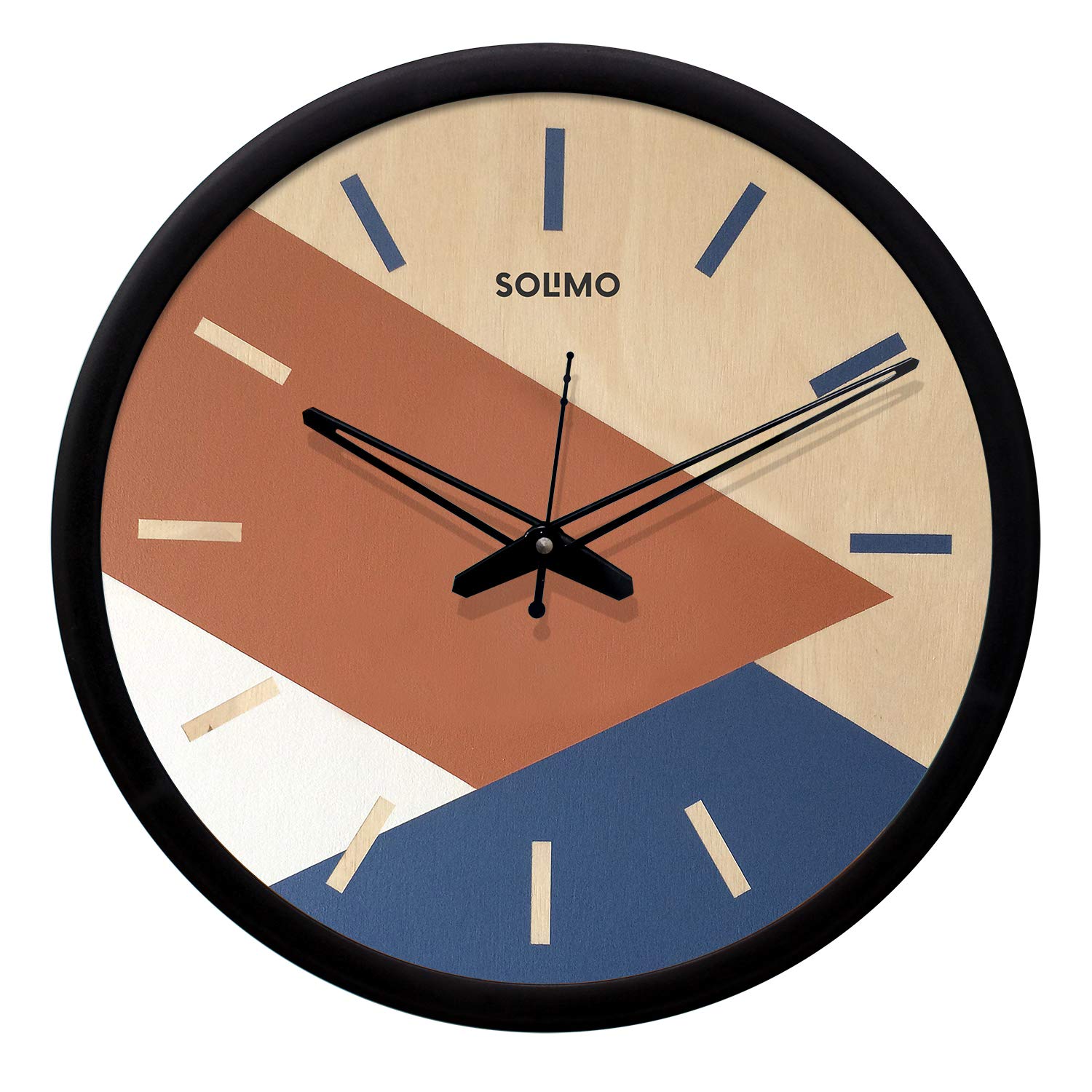 Amazon Brand - Solimo 12-Inch Contemporary Plastic & Glass Wall Clock - Designer (Silent Movement, Black Frame), Analog