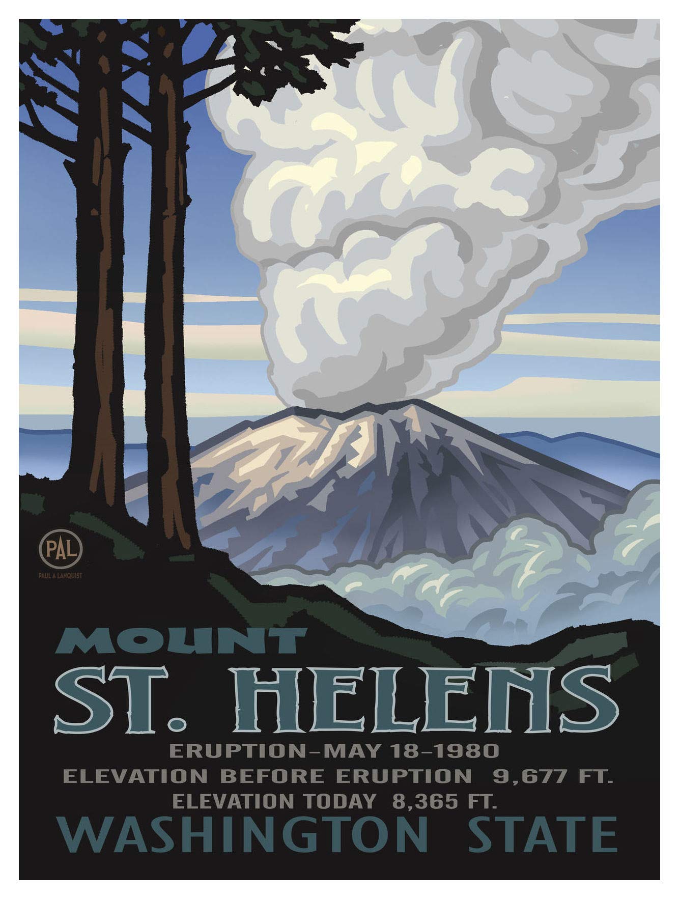 Mount St. Helen'S Washington Eruption Giclee Art Print Poster From Travel Artwork By Artist Paul A. Lanquist 9'' X 12''