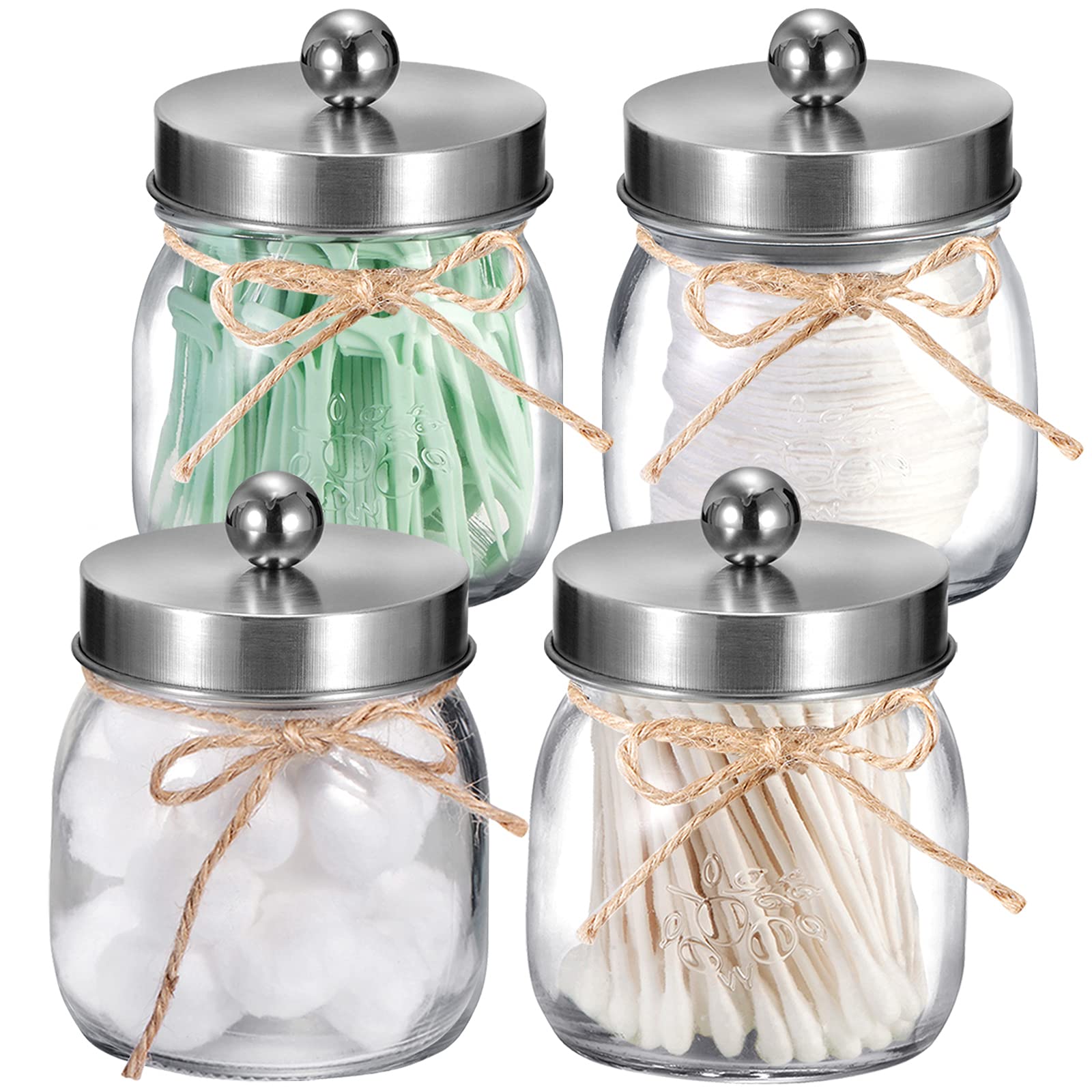 Farmhouse Rustic Decorative Mason Jars, Bathroom Vanity Storage Organizer Canisters,Cute Glass Apothecary Jars With Stainless St