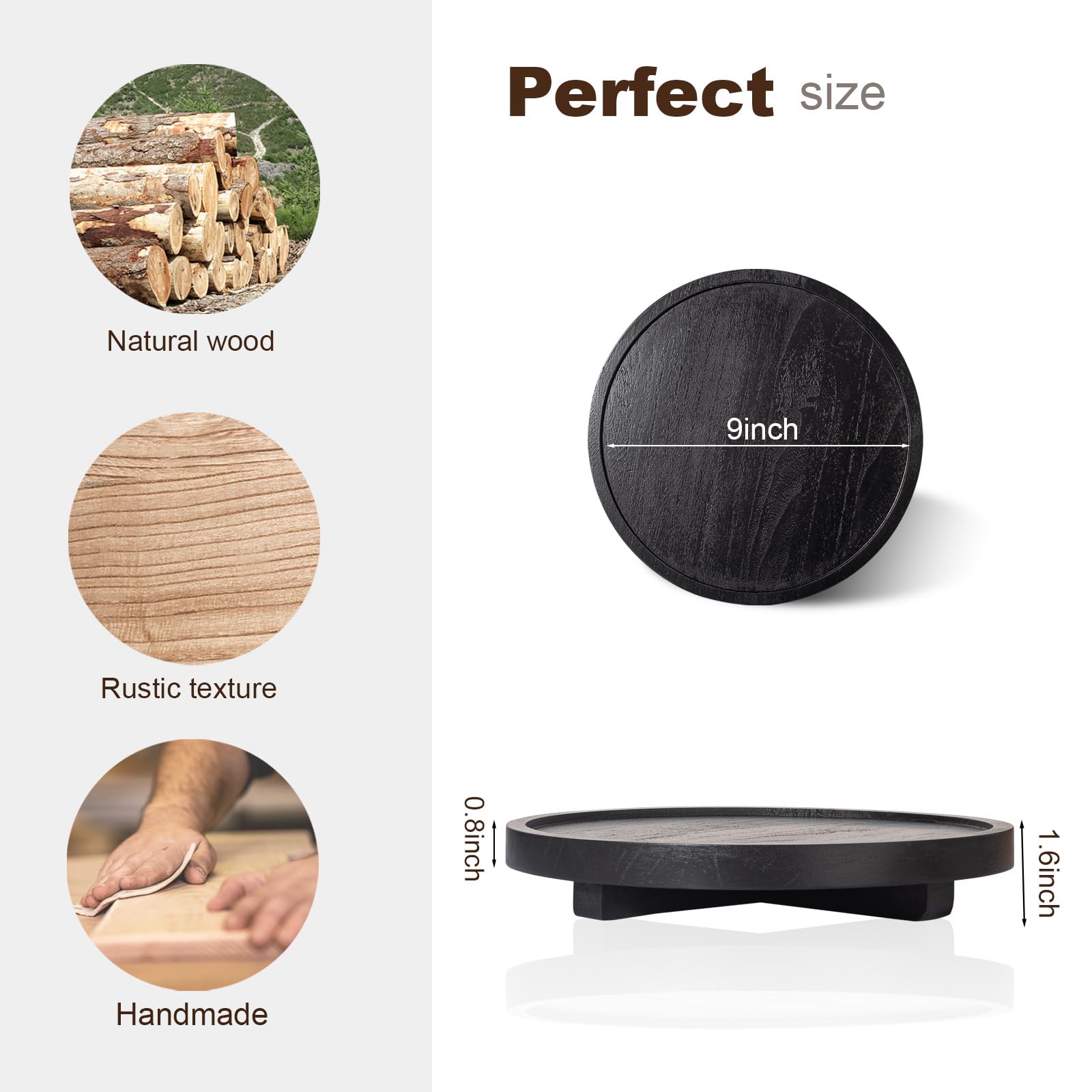 Round Decorative Tray Wood Bathroom Counter Organizer Farmhouse Kitchen Decor Wooden Riser For Soap Dish, Perfume, Candle, Spong