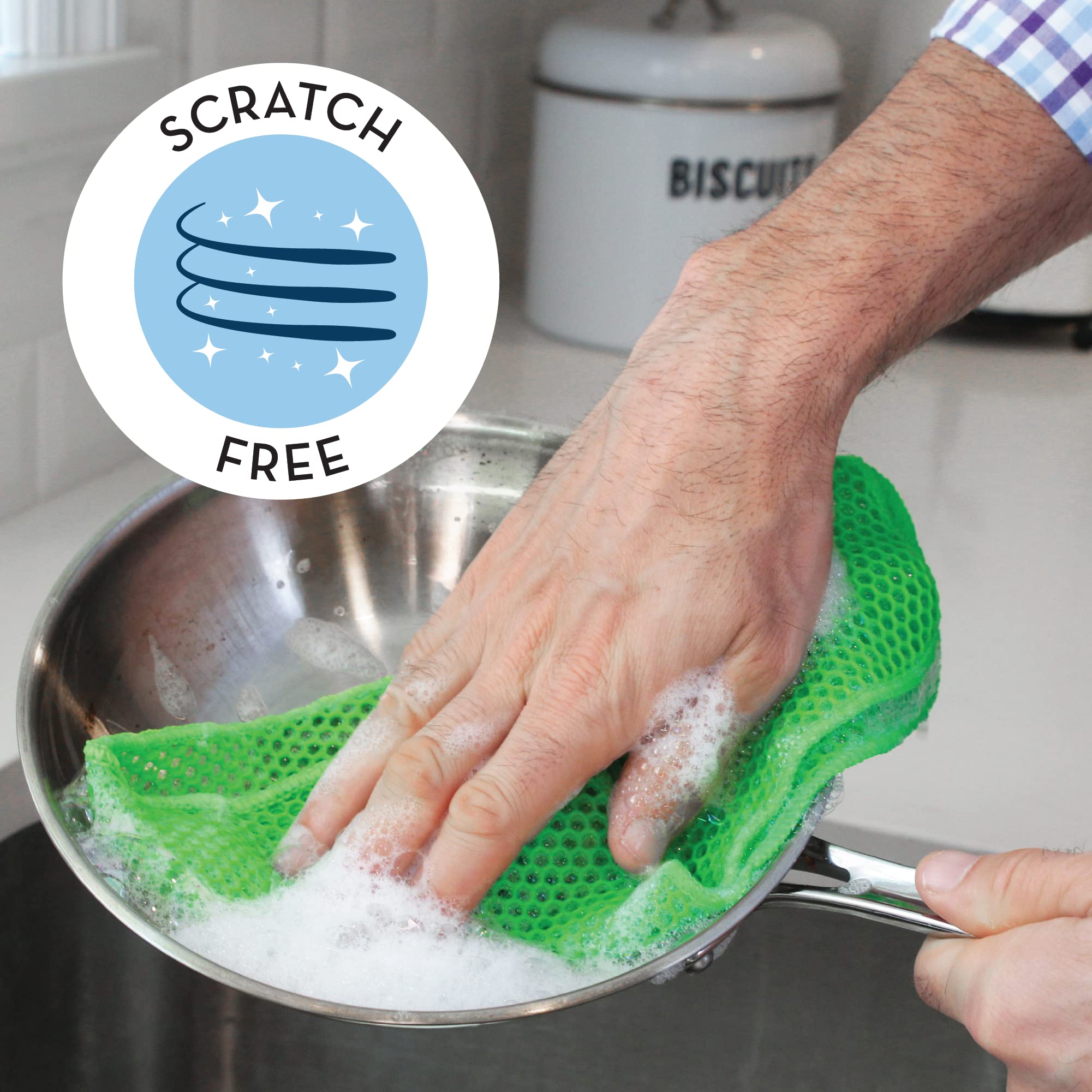 S&T Inc. Mesh Dish Scrubber, Kitchen Dish Cloths For Washing Dishes, Green, 11.5 Inches X 11.5 Inches, 3 Pack