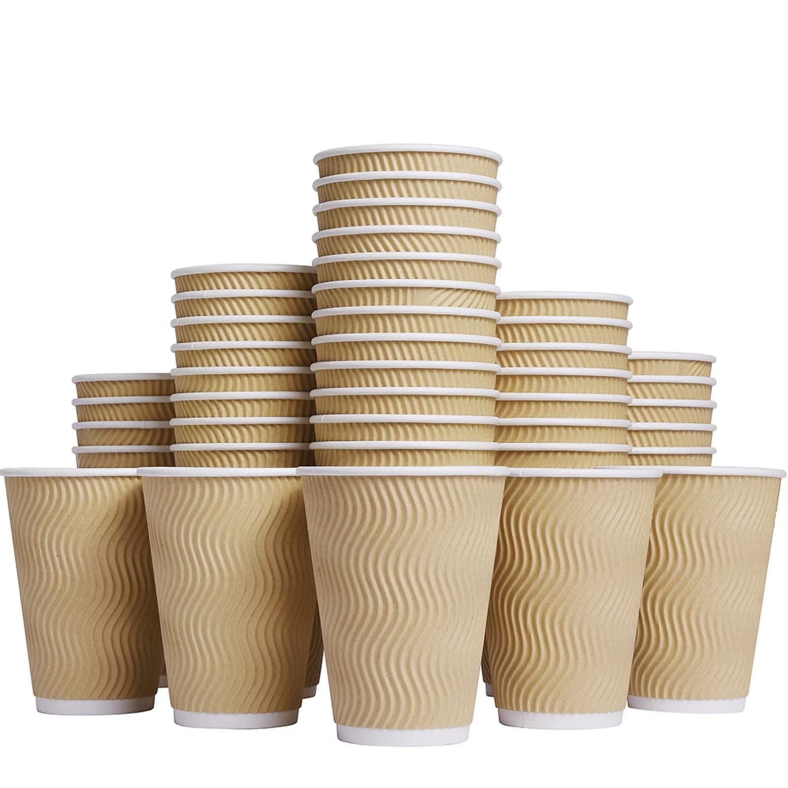 Hot Paper Cups_12 Oz Disposable Insulated Corrugated Sleeve Ripple Wall Paper Cup 100 Pcs,12Oz Cups For Drink,Hot Coffee Cups (B