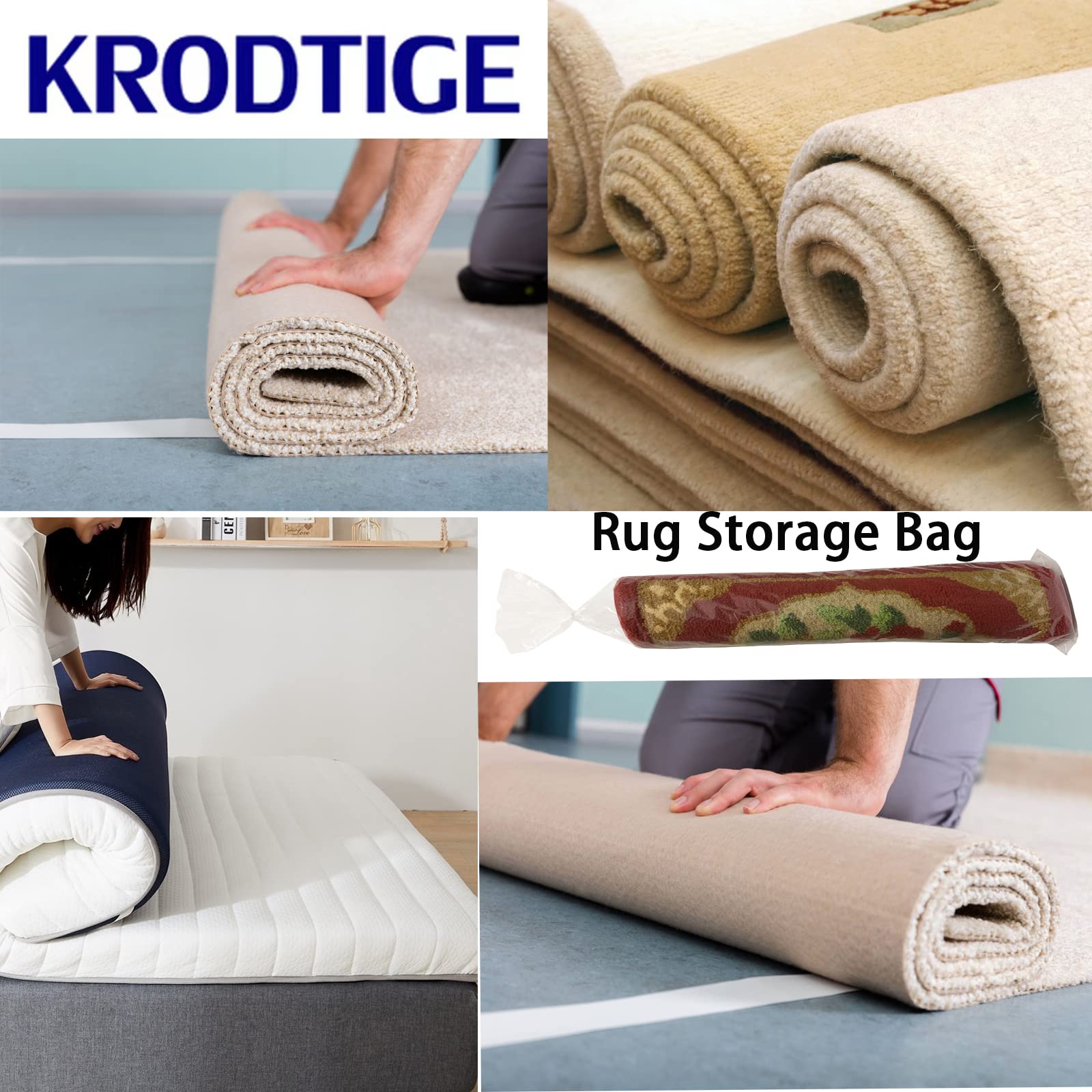 4 Pcs Plastic Rug Storage Bag With 10 Ties, Fits Rugs Up To 5' X 7' Clear Carpet Bag, 4.5 Mil Heavy Duty Rug Storage Bag-Protect
