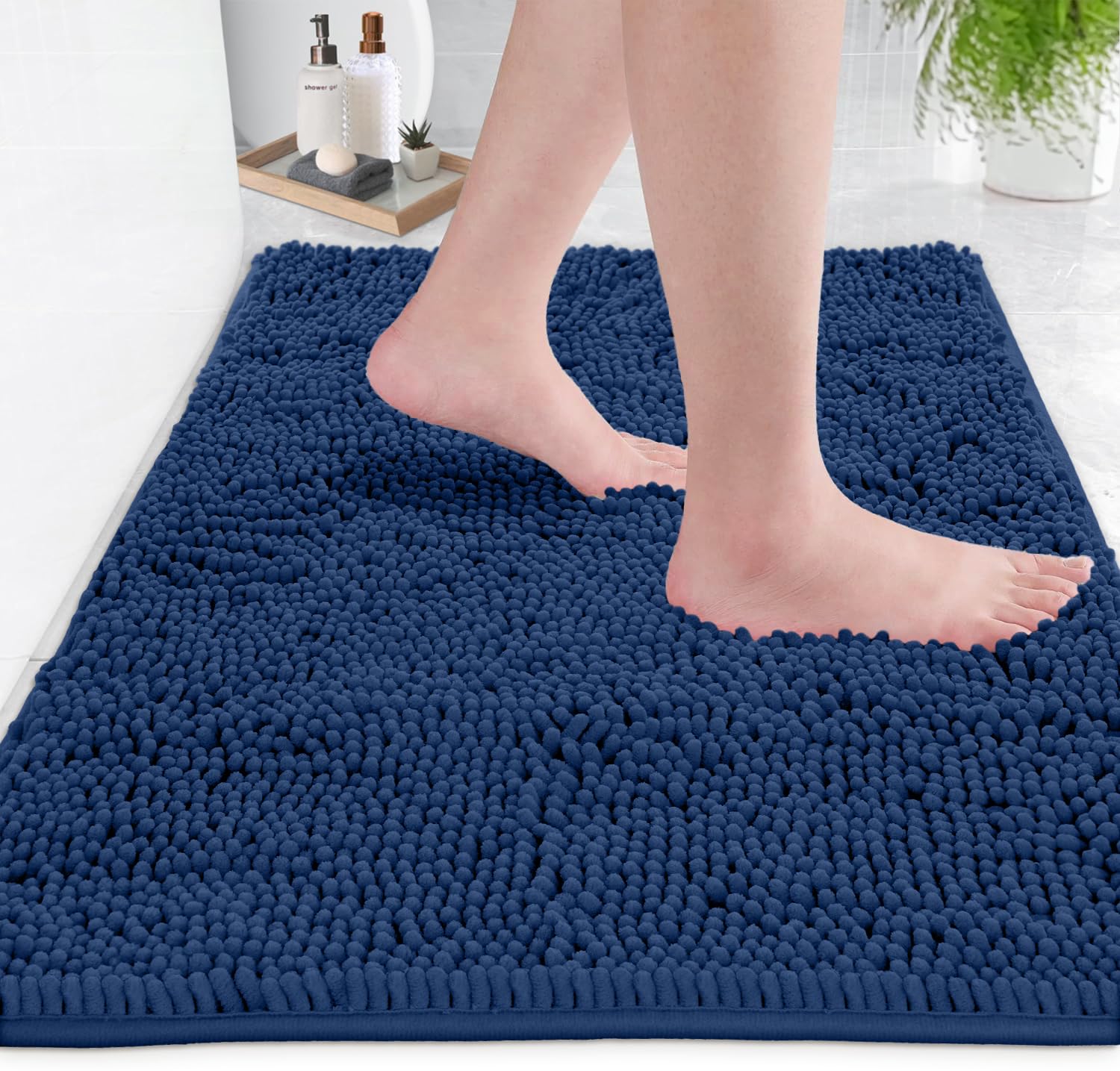 LuxUrux Blue Bathroom Rugs -Extra-Soft Plush Bath Mat Shower Bathroom Rug 1 ' ' Chenille Microfiber Material  Super Absorbent Shaggy Bath Rug. Machine Wash & Dry (20 x 30  Blue)