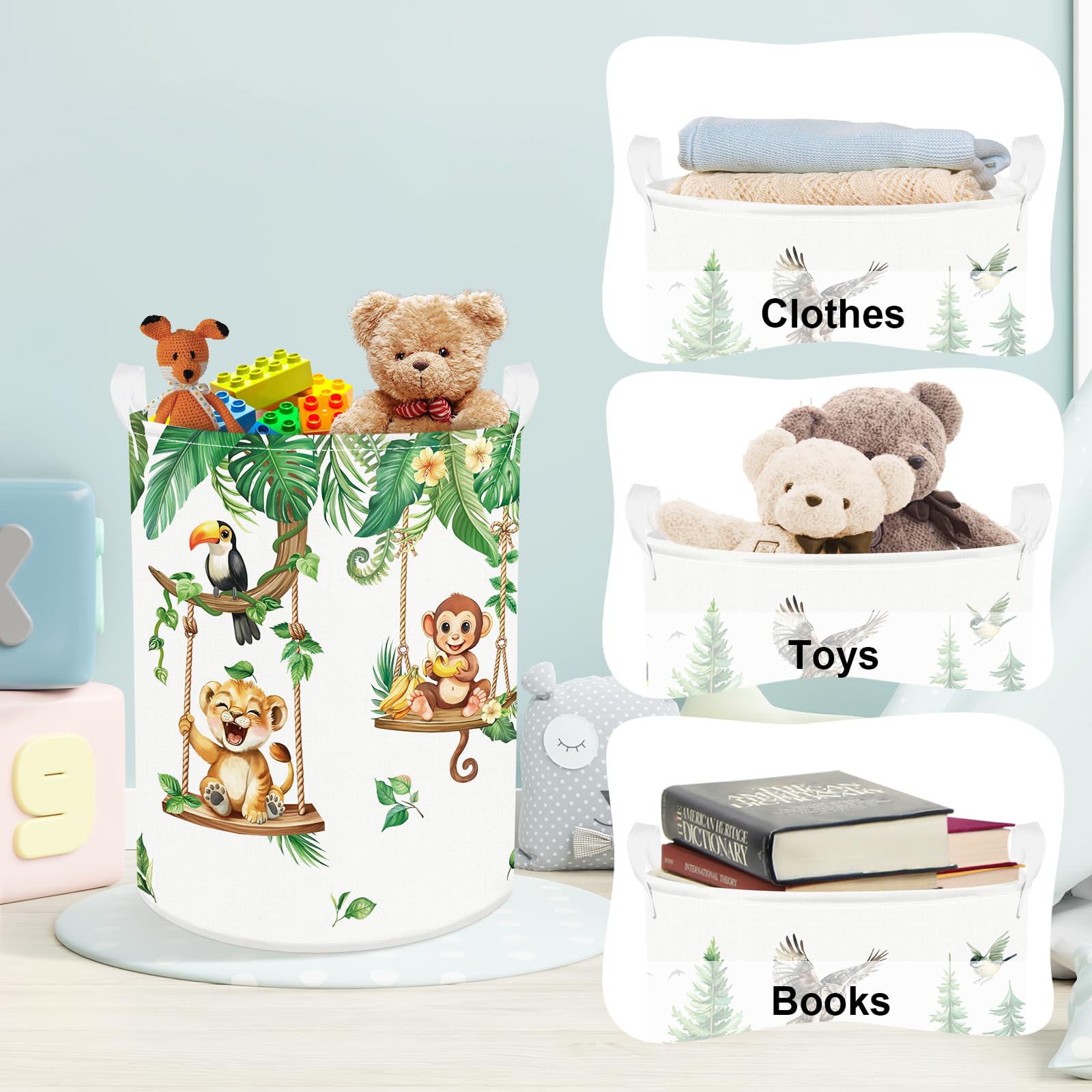 Clastyle Vine Animal Baby Laundry Hamper Swing Kid Storage Basket Boy Girl Gift Toy Box Collapsible Clothes Organizer Nursery Bi