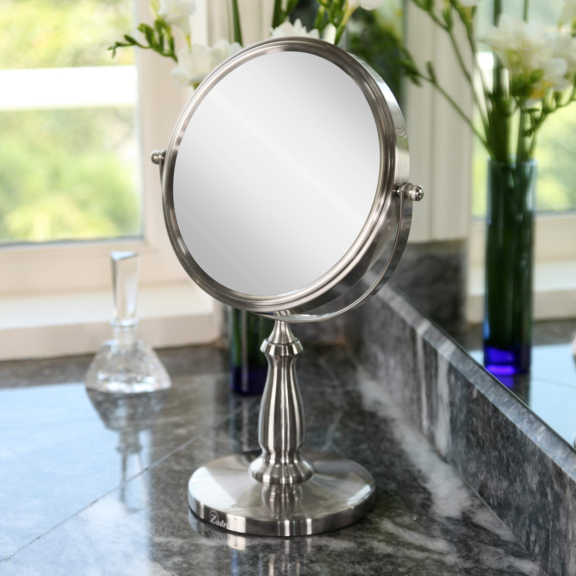 Zadro 9 W x 13 H Round Non-Lighted Makeup Mirror 8X 1X Magnifying Makeup Mirrors Rotating Head Makeup Mirror for Desk