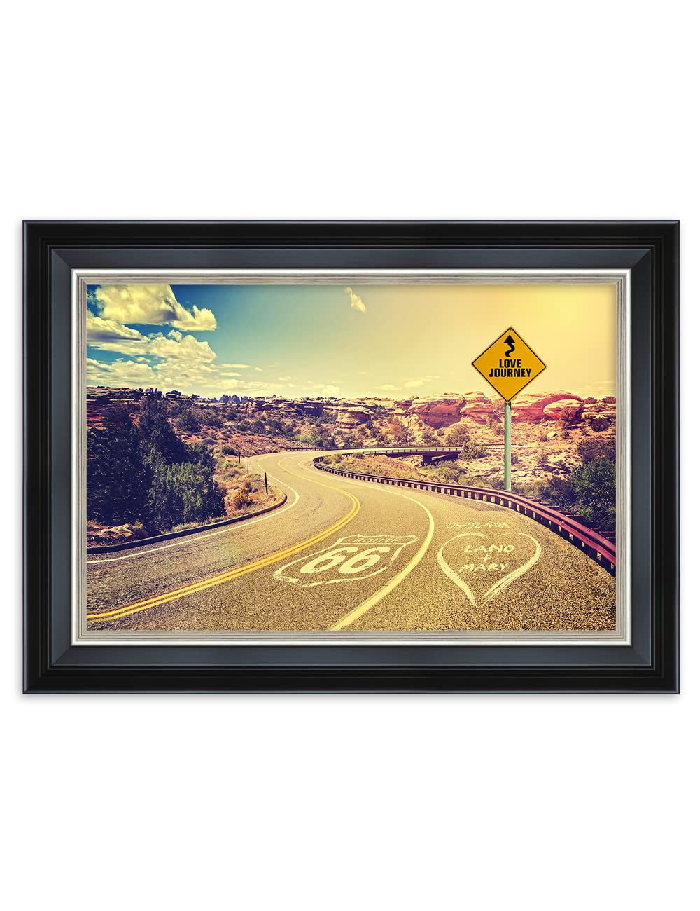 Ipic - Love Journey Personalized Framed Wall Art With Names And Date On, Giclee Prints With Solid Wood Frame, Customized Gift An