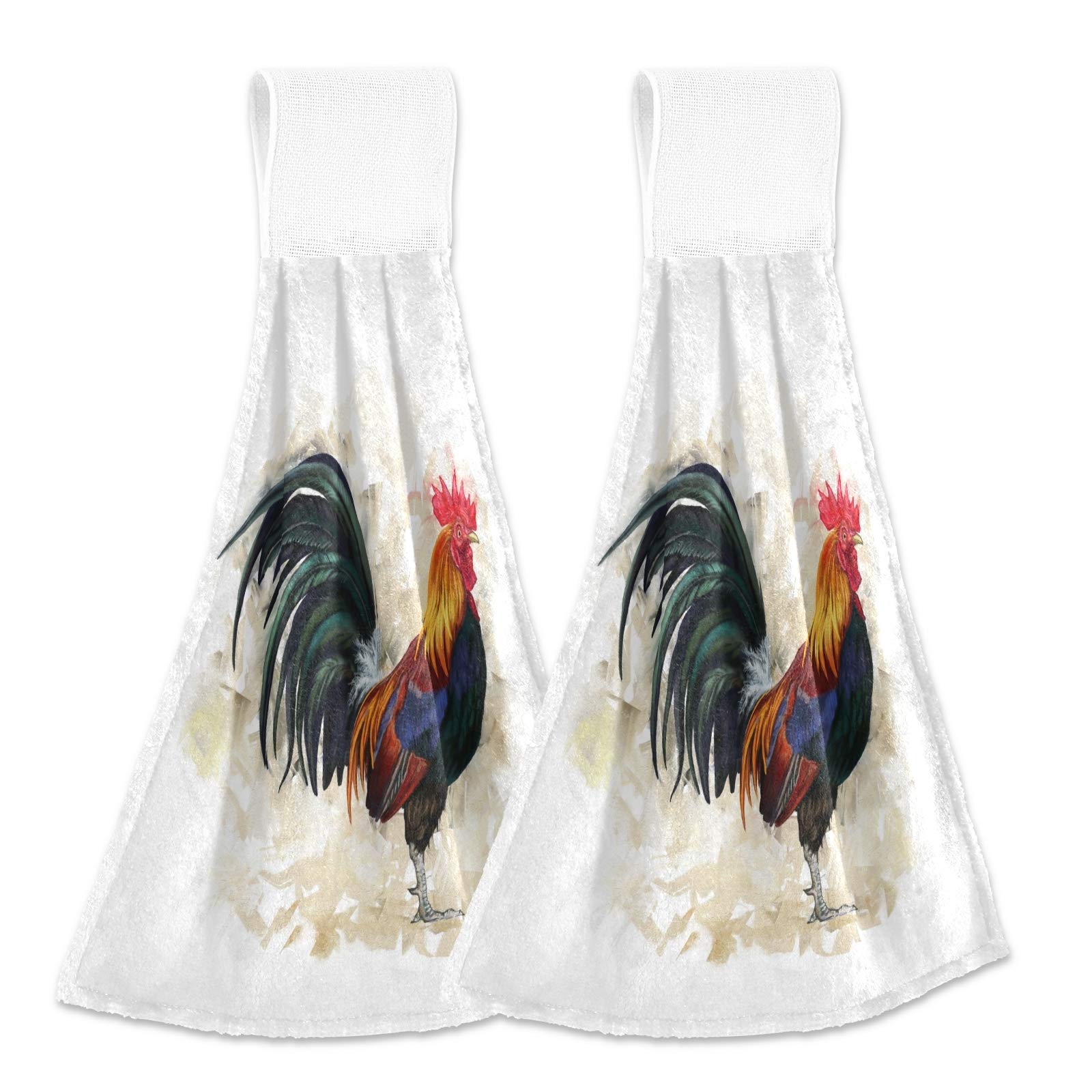 Boccsty Rooster Hanging Kitchen Towels 2 Pcs Farm Animals Chickens Hand Bath Towels Tie Towels Tea Bar Towels For Bathroom Farmh