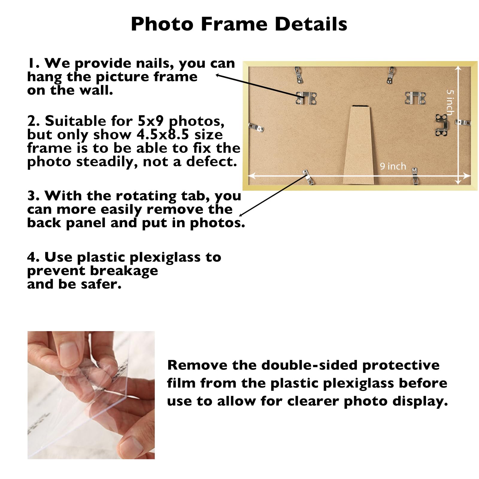 JCJMY 5x9 Picture Frame Gold for Wall Hanging or Tabletop, Wall Mounting Horizontally or Vertically, 5 x 9 Wall Gallery Poster P