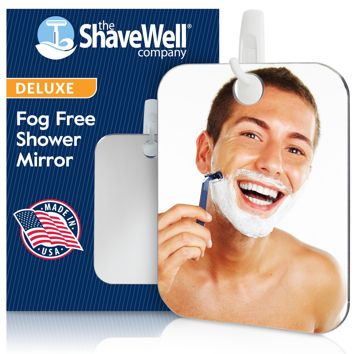 The Shave Well Company Deluxe Anti-Fog Shaving Mirror  Fogless Bathroom Shower Mirror with Handheld Option for Men and Women  Hanging Shower Mirror Includes Long-Lasting Removable Adhesive Hook