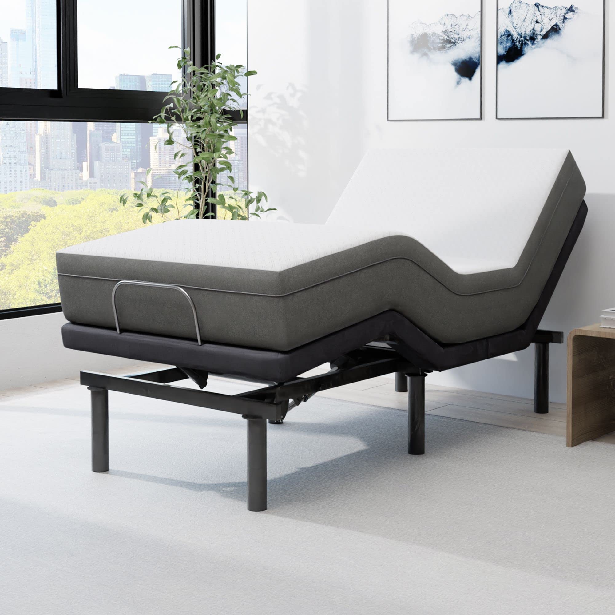 Blissful Nights E4 Twin Xl Adjustable Bed Base Frame With 10'' Medium Firm Gel Infused Memory Foam Mattress