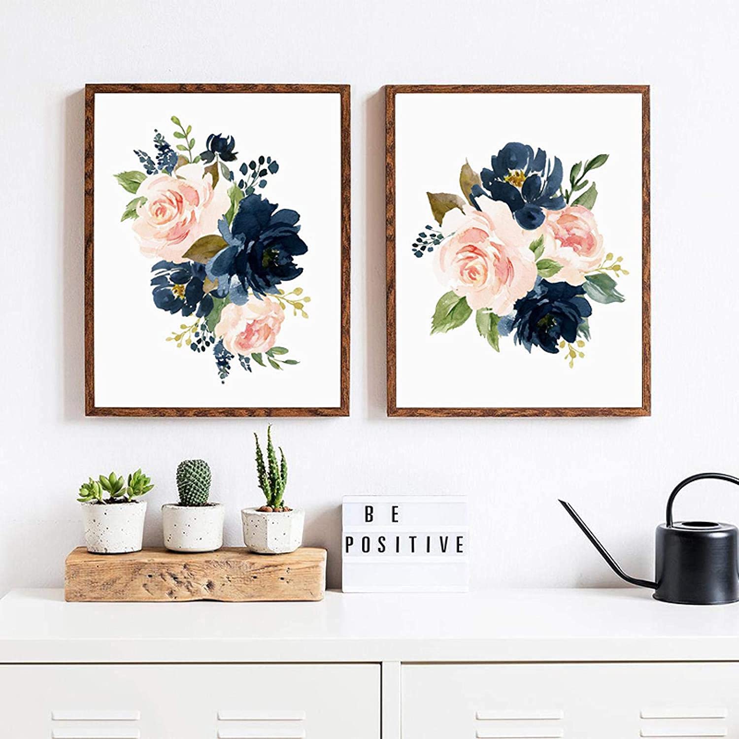 Plants Flower Prints Wall Art Watercolor Blue Flower Art Print Navy Blush Pink Floral Watercolor Flower Art Prints Boho Girls Nu
