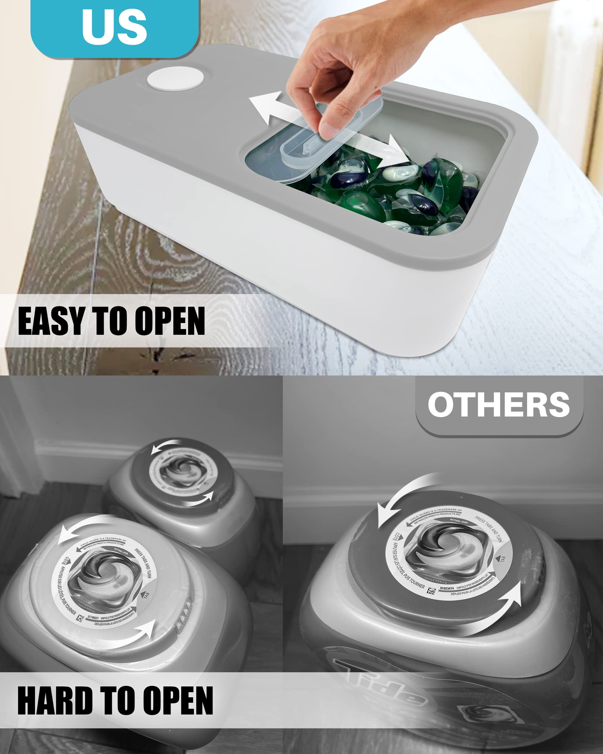 Skywin Laundry Pod Container With Slide Lid (Grey)-15   X8.7   X4.5   - Holds 11 Pounds, Fits 2 Bottles Of Laundry Detergent Or
