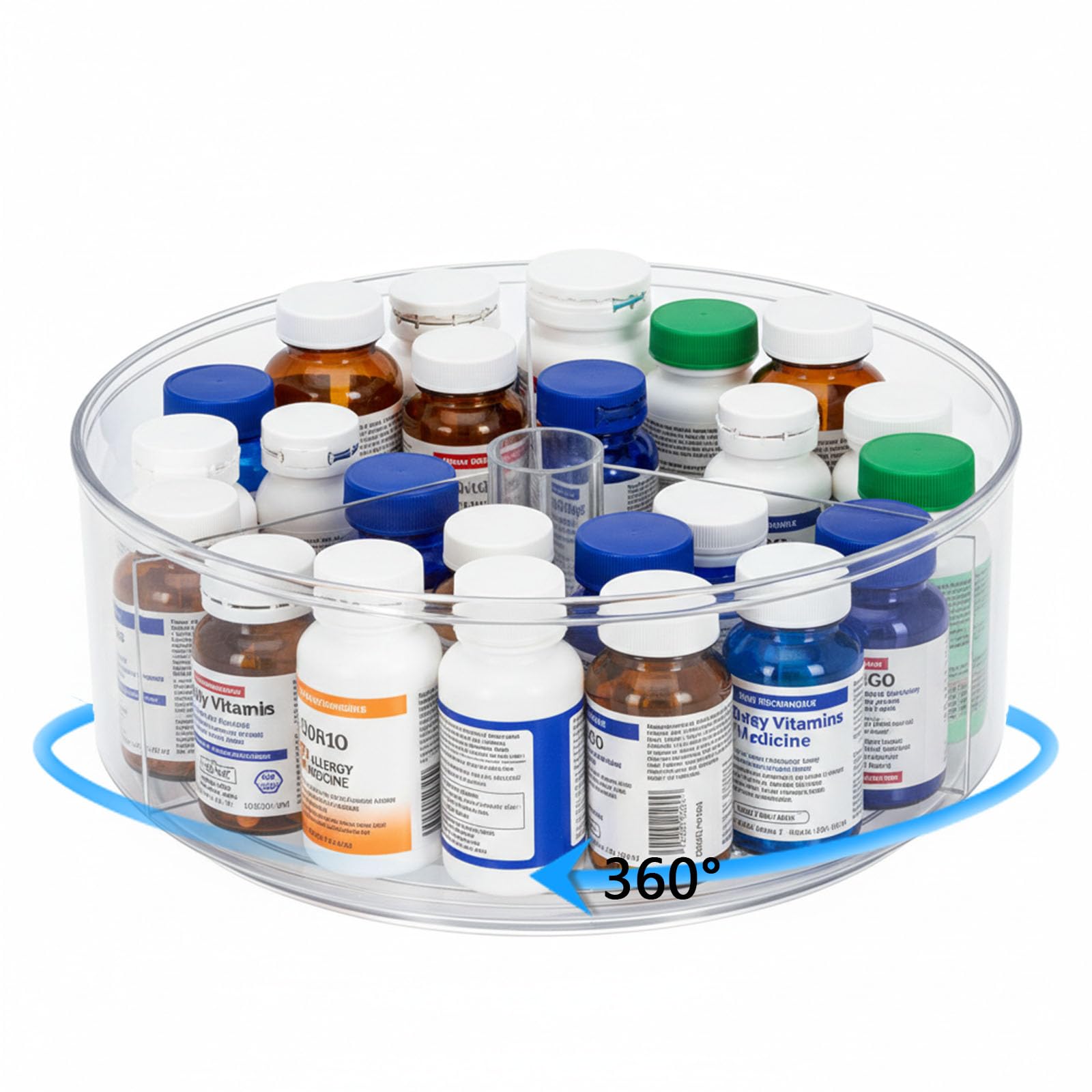 Lazy Susan Turntable Organizer, Plastic Round 360 Medicine & Vitamin Storage Tray, Rotating Pill Bottle Organizer for Bathroom C