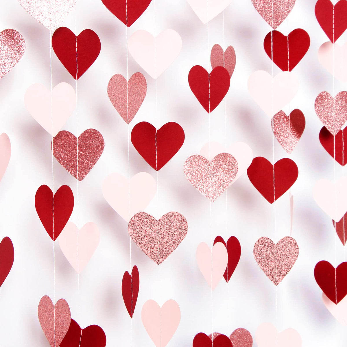 Rose-Gold Pink Burgundy-Red Party-Decorations Garland - 52Ft Heart Paper Streamers Banner, Valentines Mothers Day Bachelorette B