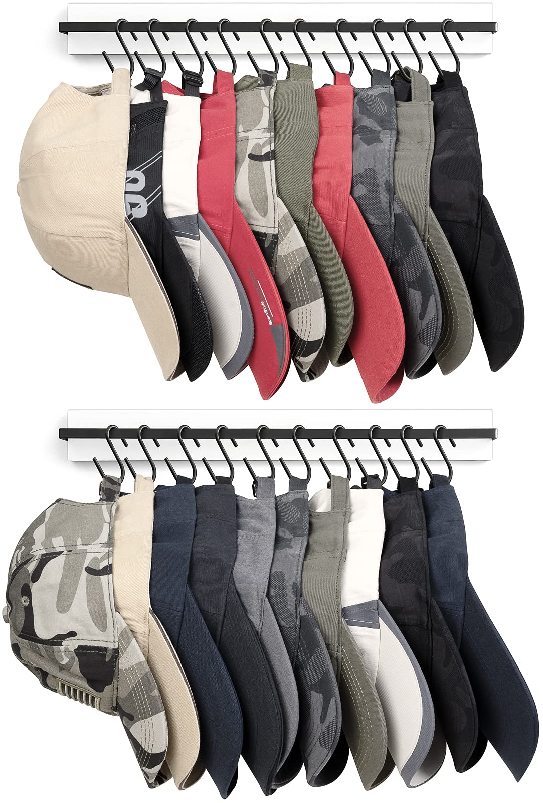 Mkono Hat Rack For Wall Wooden Baseball Caps Organizer With 20 Hooks Rustic Cowboy Hat Hanger Wall Mounted Caps Display Rack For