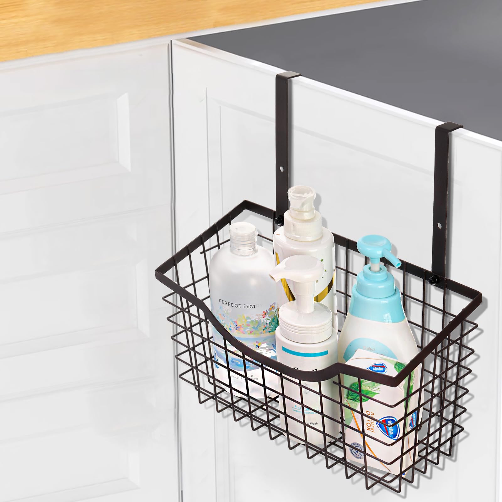 Nicunom 2 Pack Grid Storage Baskets With Hooks, Over Cabinet Door Organizer, Wire Storage Basket Organizer For Kitchen Pantry Ba