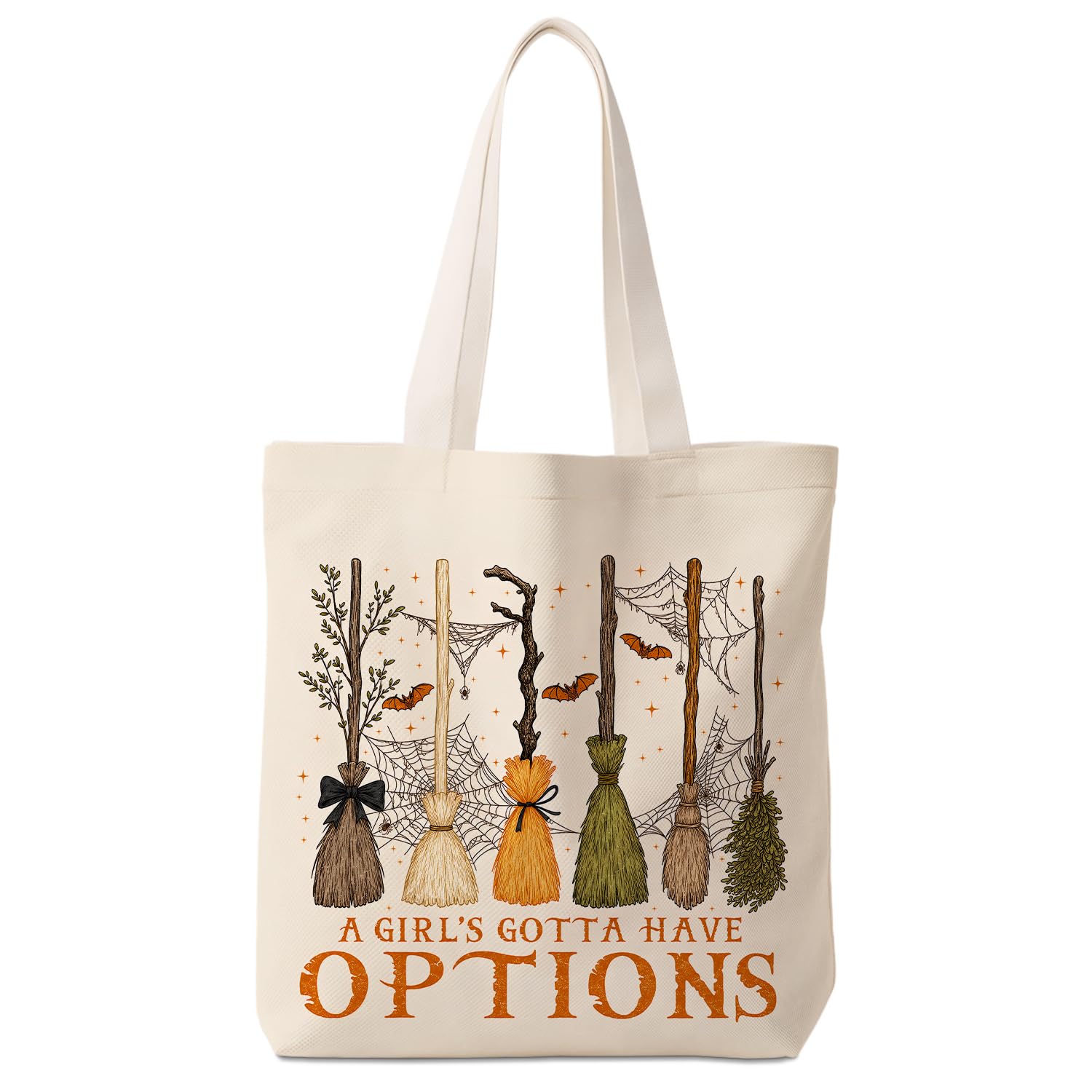 MOLYUB Funny Fall Halloween Witchy Broom Canvas Tote Bag